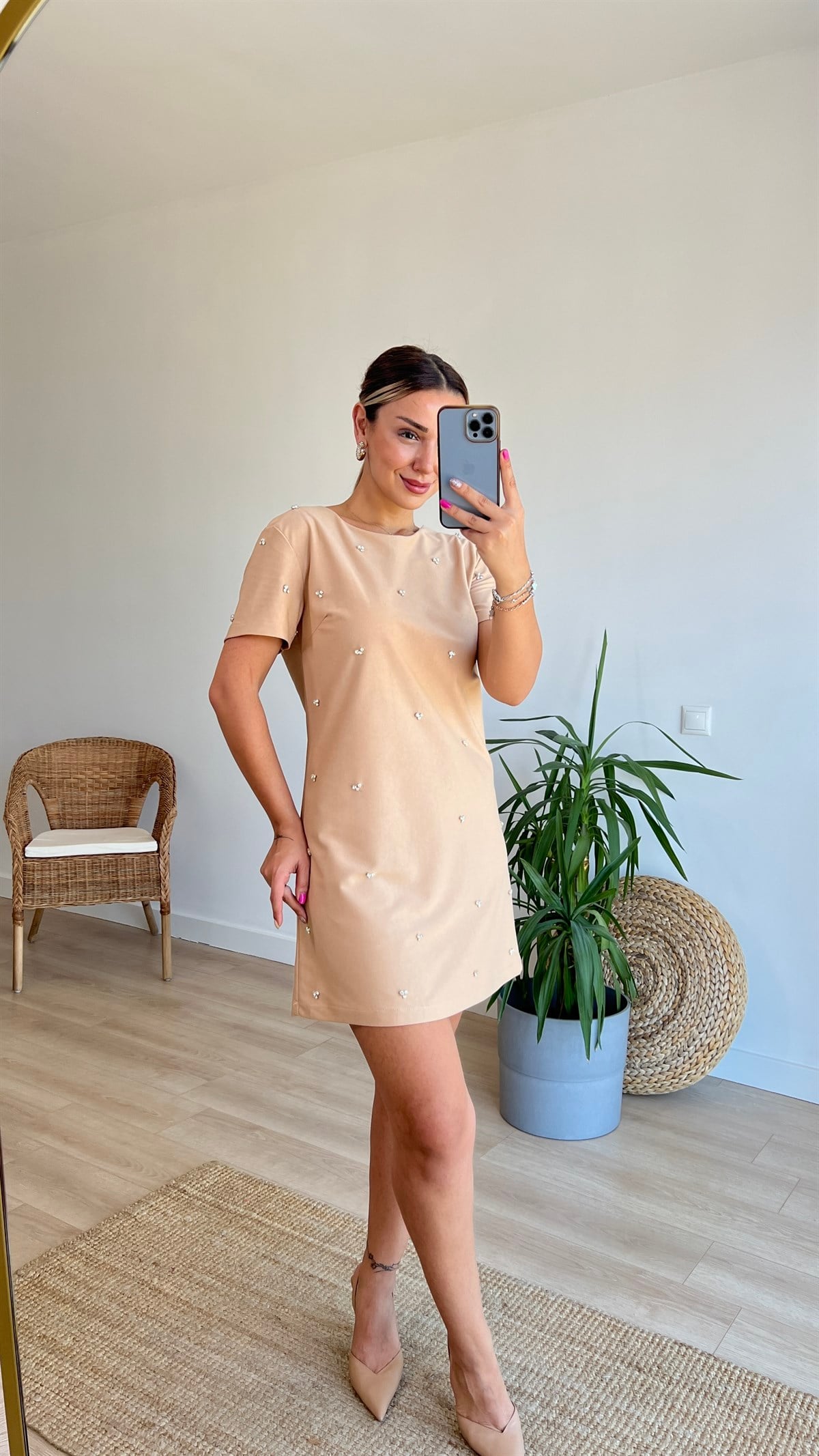 Zara Model Taş Detaylı Süet Elbise