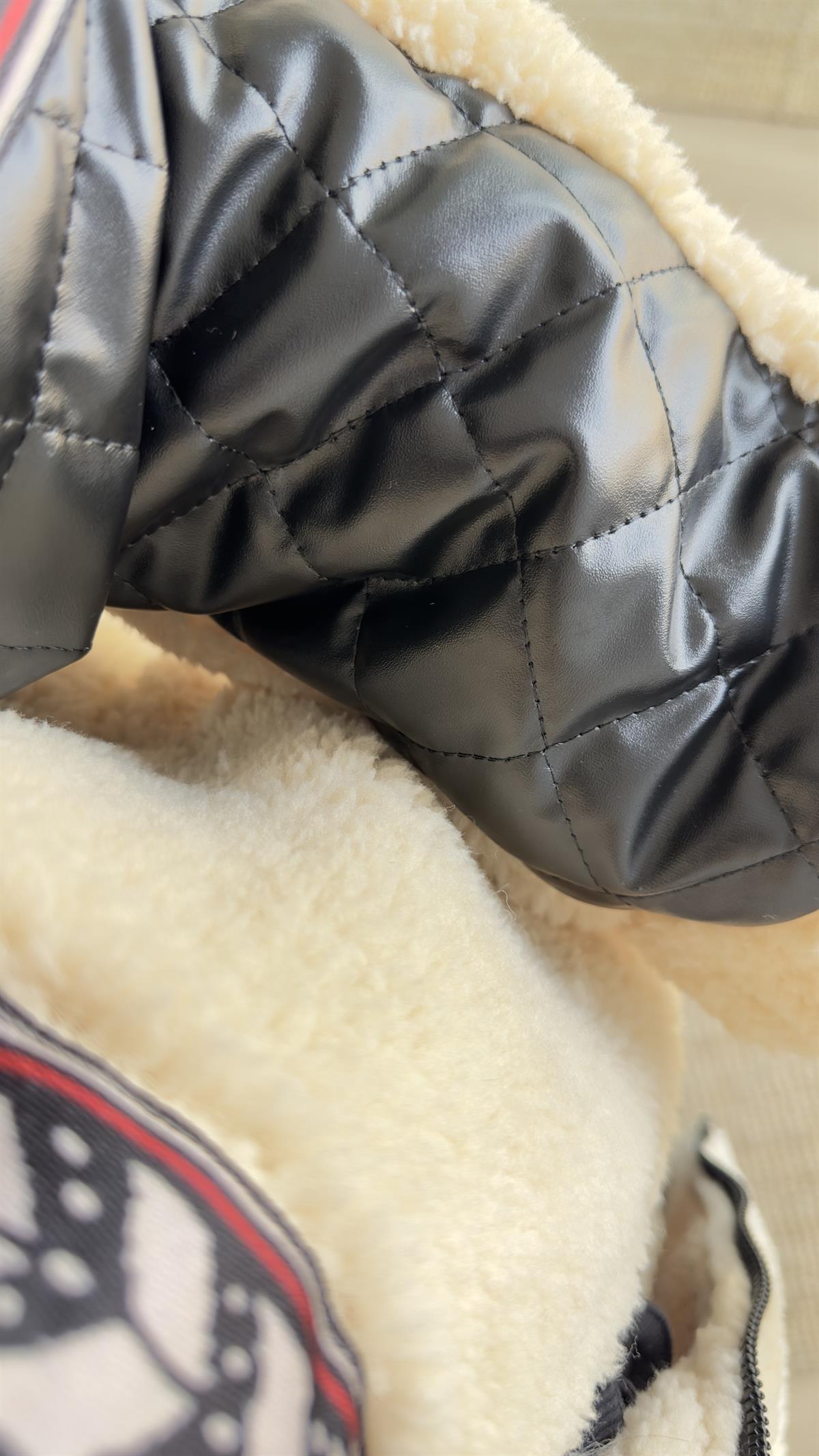 Deri Geçişli Yarasa Kol Peluş Mont