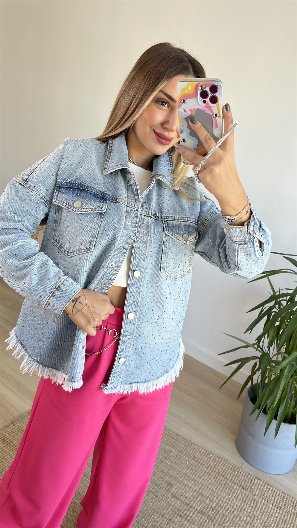 Zara Model Taş Detaylı Jean Ceket
