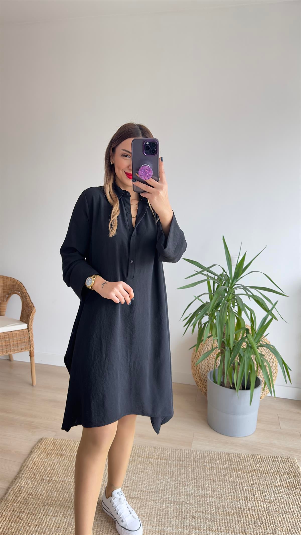 Gömlek Yaka Siyah Tunik Elbise 