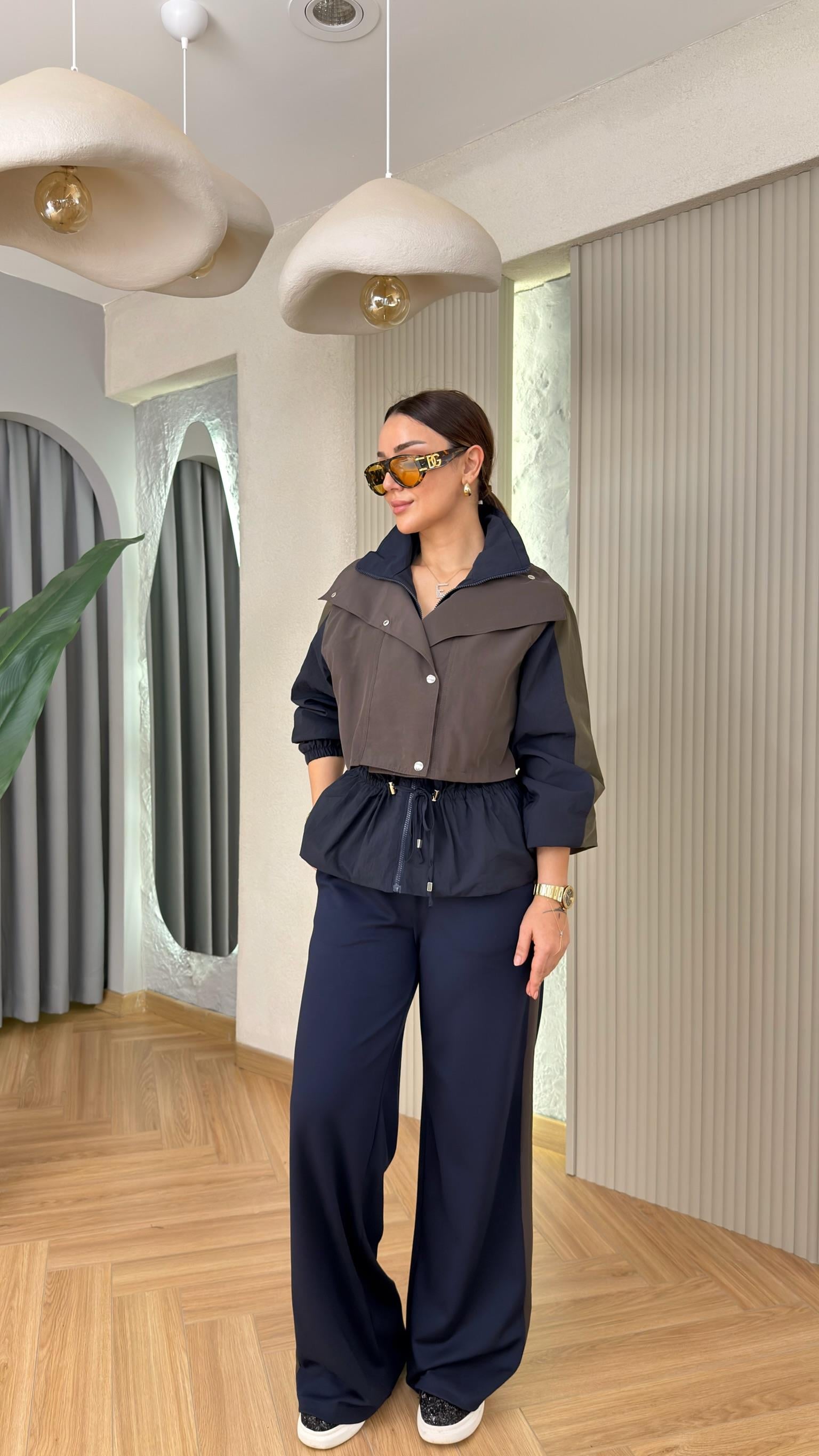 Lacivert Darci Trenç Detaylı Tasarım Takım