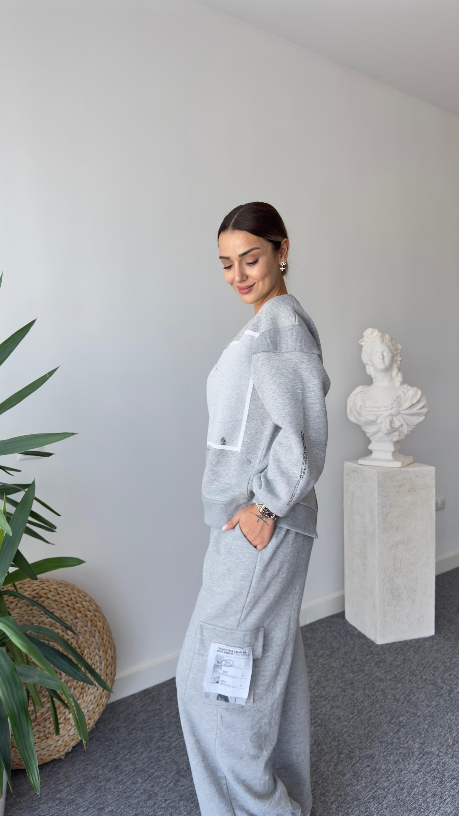 Bracha Etiket Ve Baskılı Gri Sweat