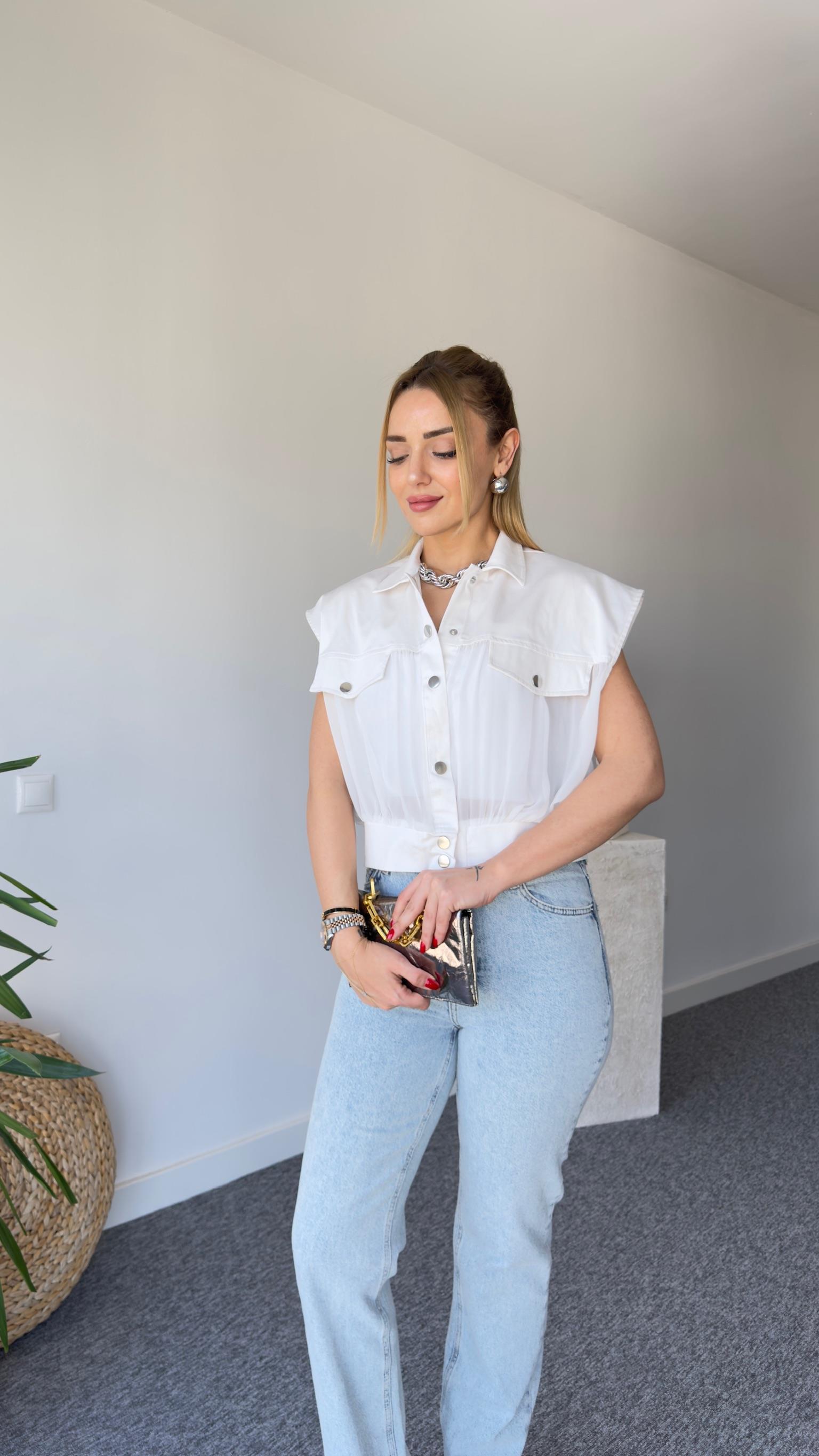 Tül Detaylı Tws Model Beyaz Yelek
