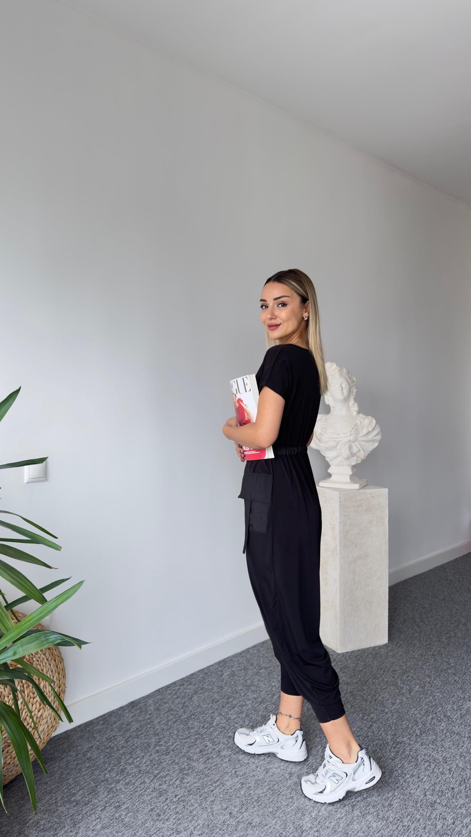 Şalvar Model Kargo Cep Siyah Tulum