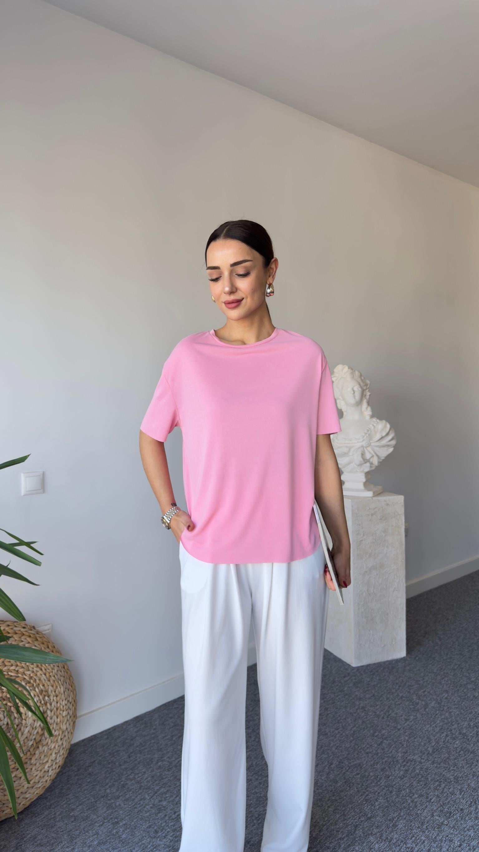 Pembe Oys Lazer Kesim Tshirt