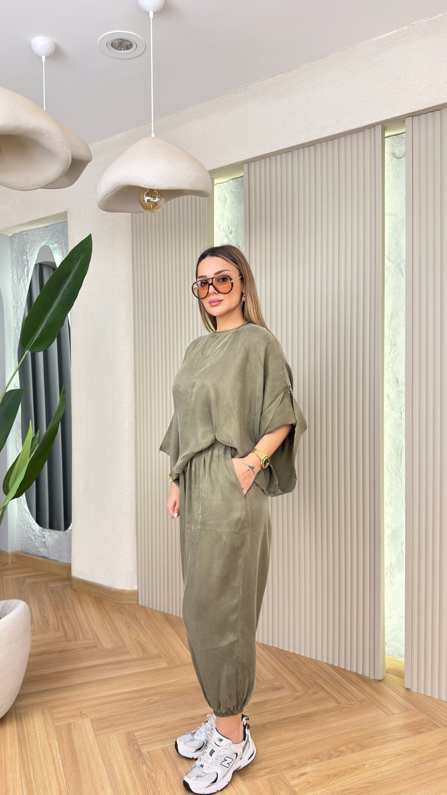 Yeşil Volia Tensel Bluz Pantolon Takım
