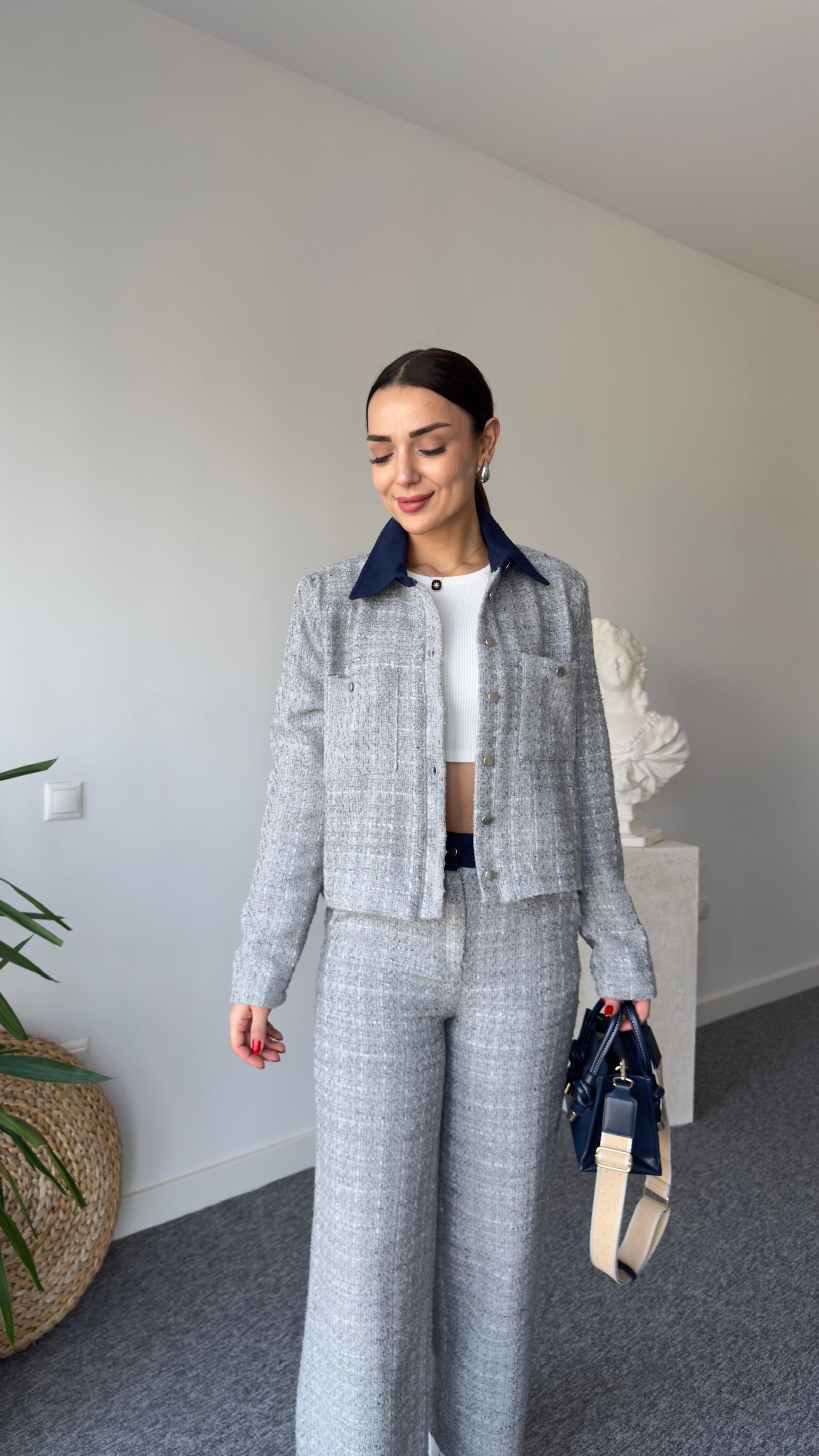 Rino Gri Ceketli Tüvit Takım