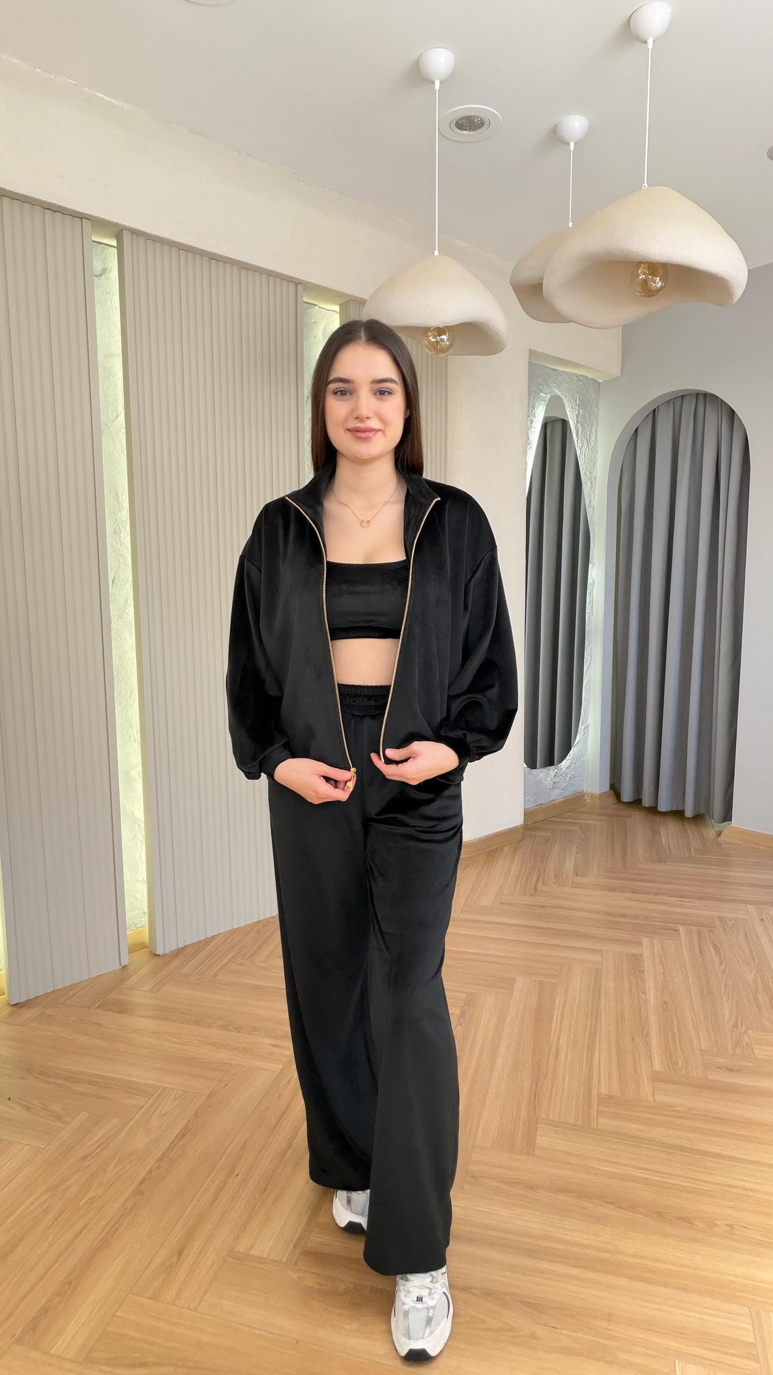 Siyah Tovi Kadife Üçlü Takım