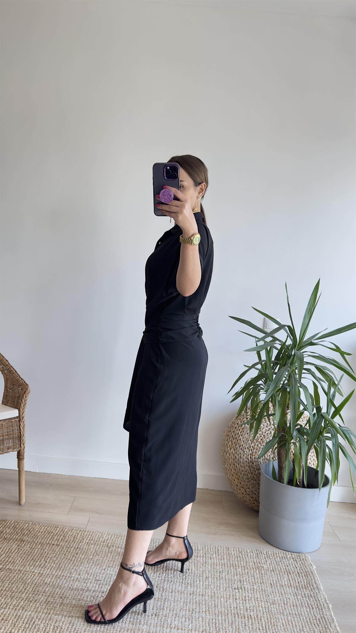 Agron Zra Model Kuşaklı Siyah Elbise