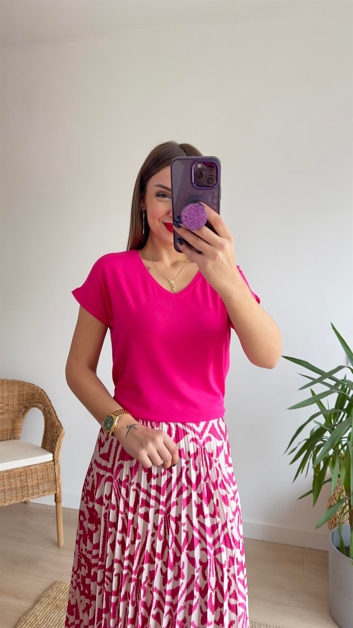 Viskon V Yaka Pembe Basic