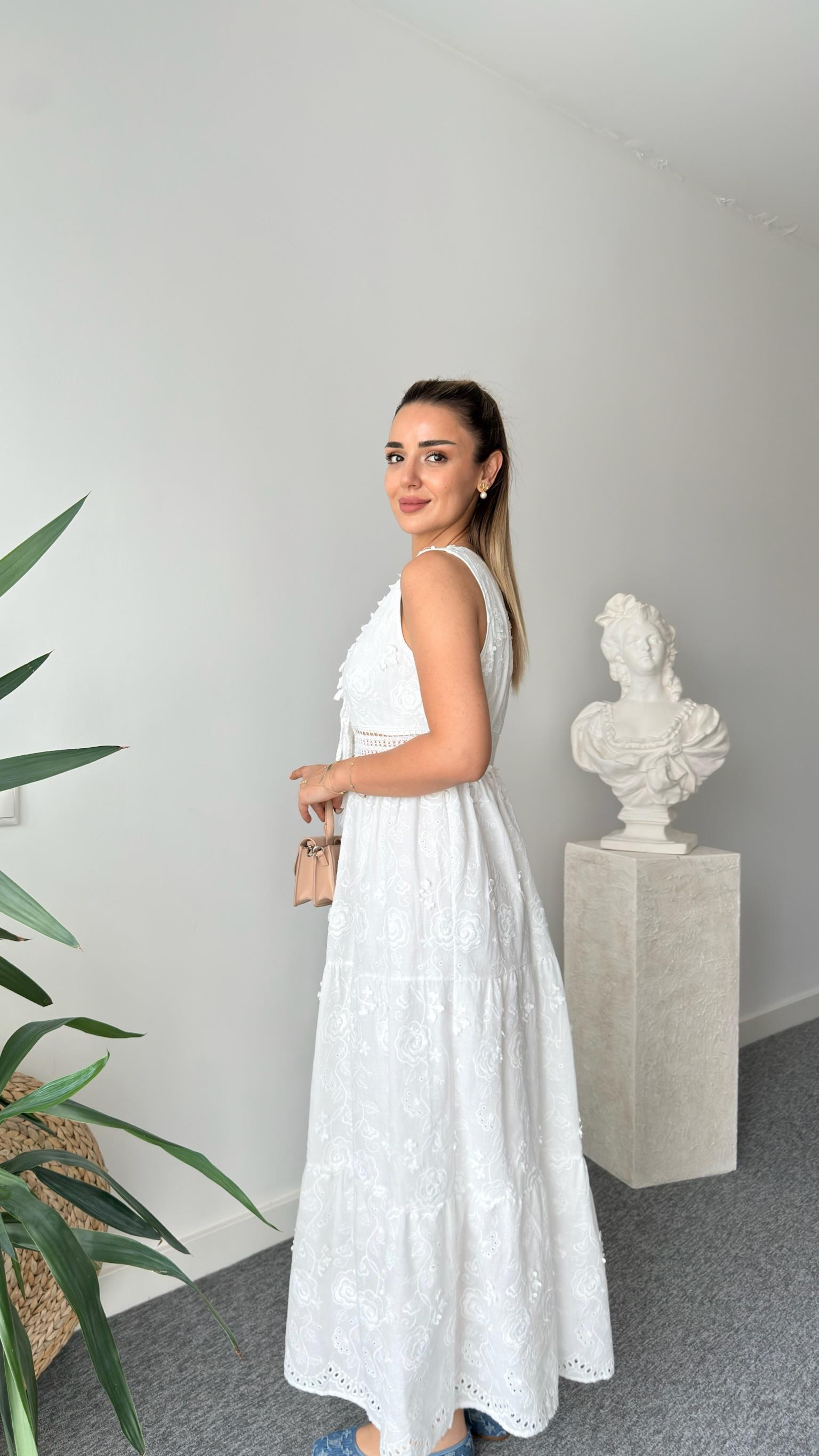 Pigot Astarlı Premium Beyaz Fisto Elbise 