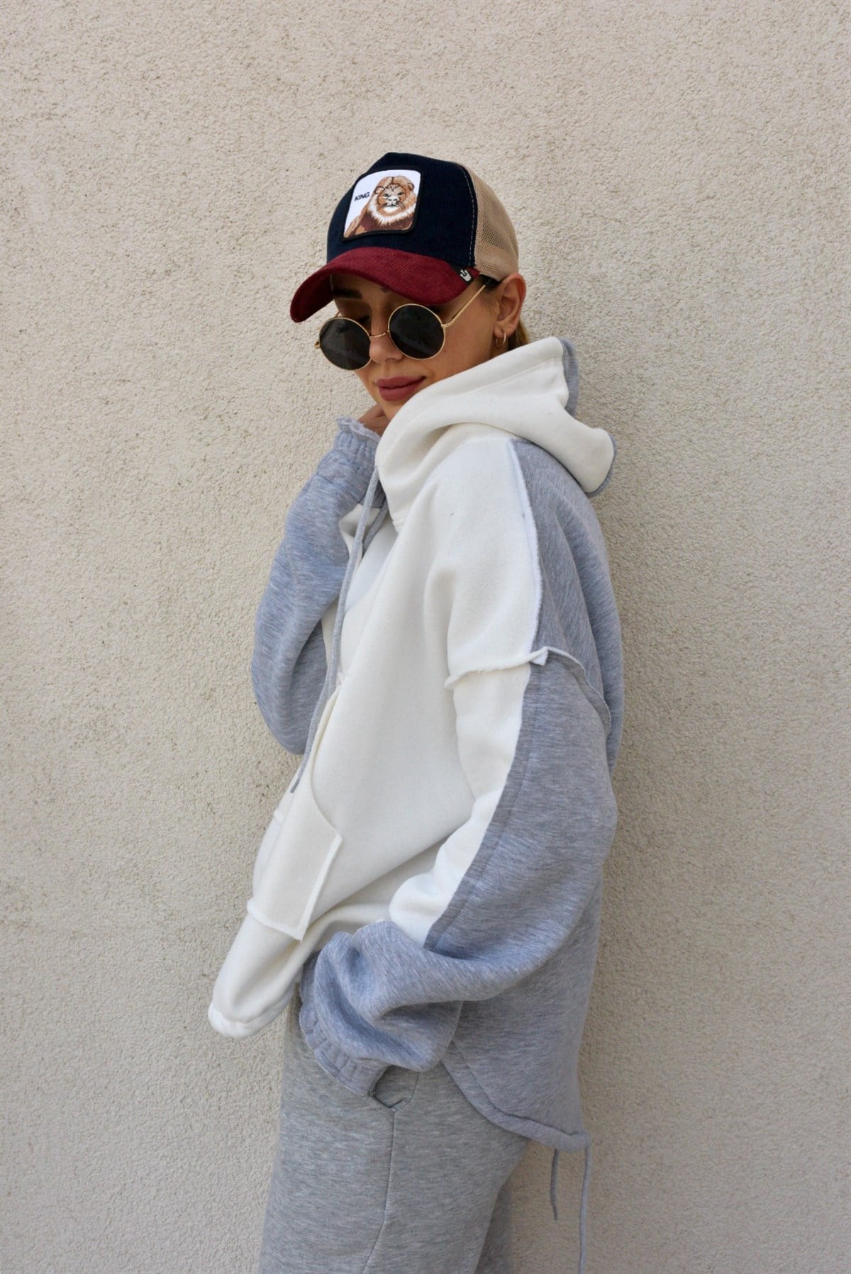 Çift Renk Şardonlu Gri Sweatshirt