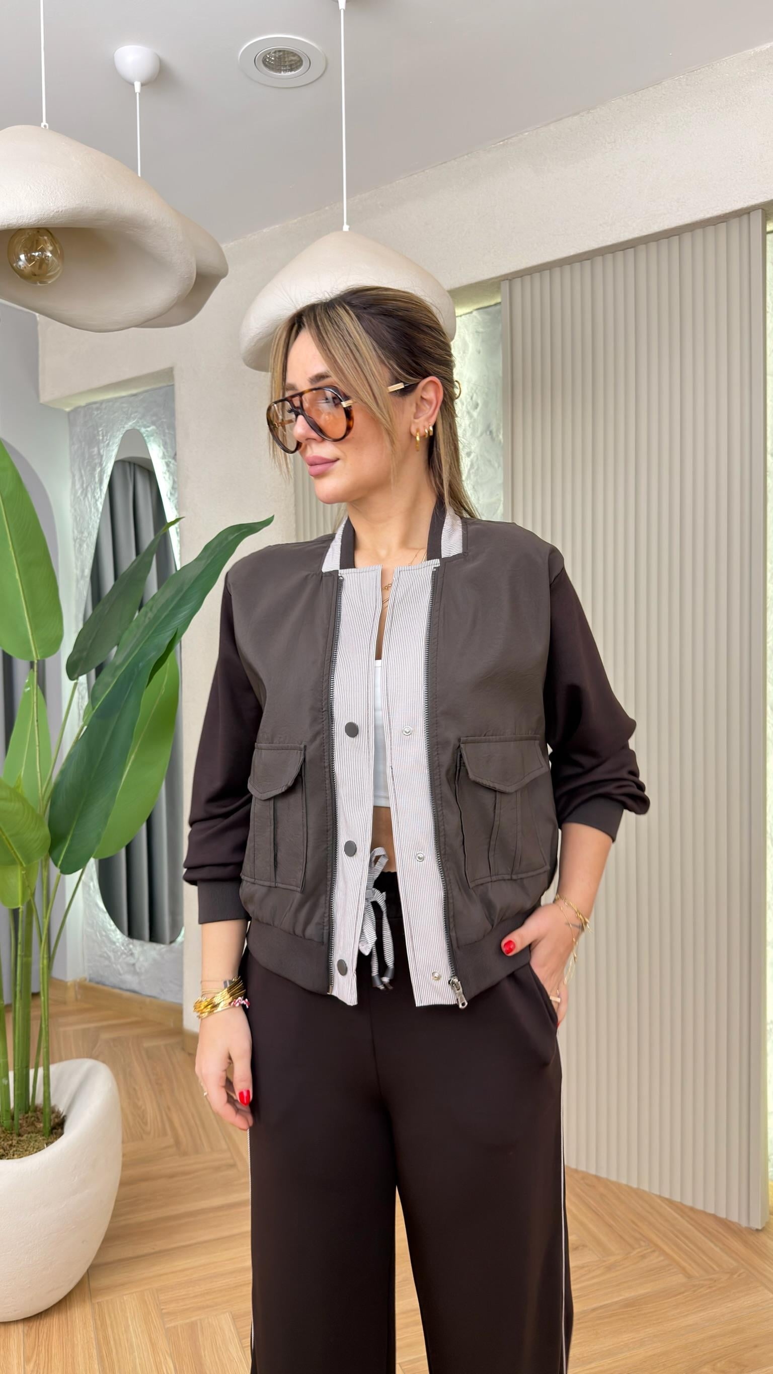 Kahve Nataly Astarlı Ceket Pantolon Modal Takım