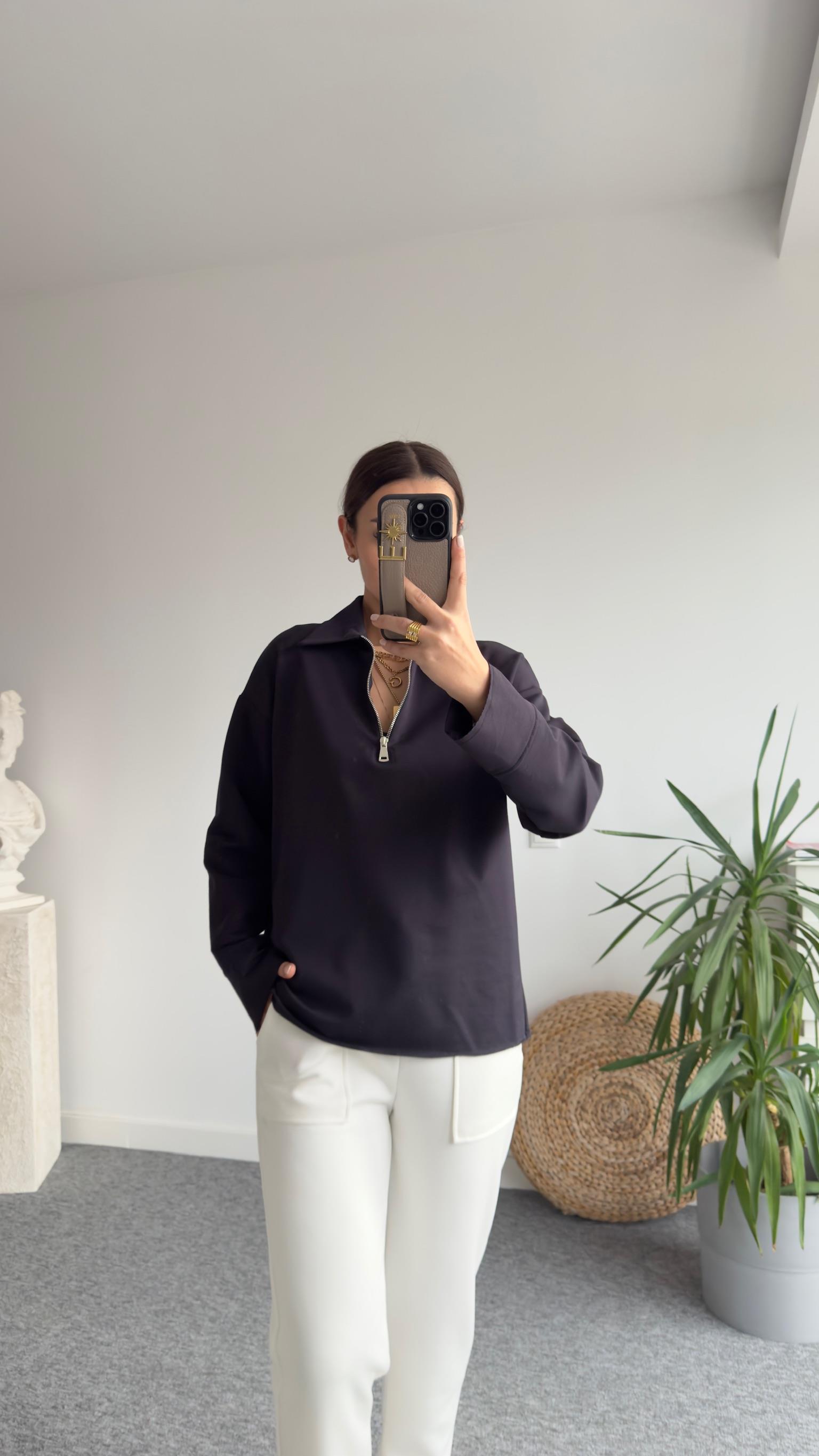 Polo Yaka Yarım Fermuarlı Laci Sweat