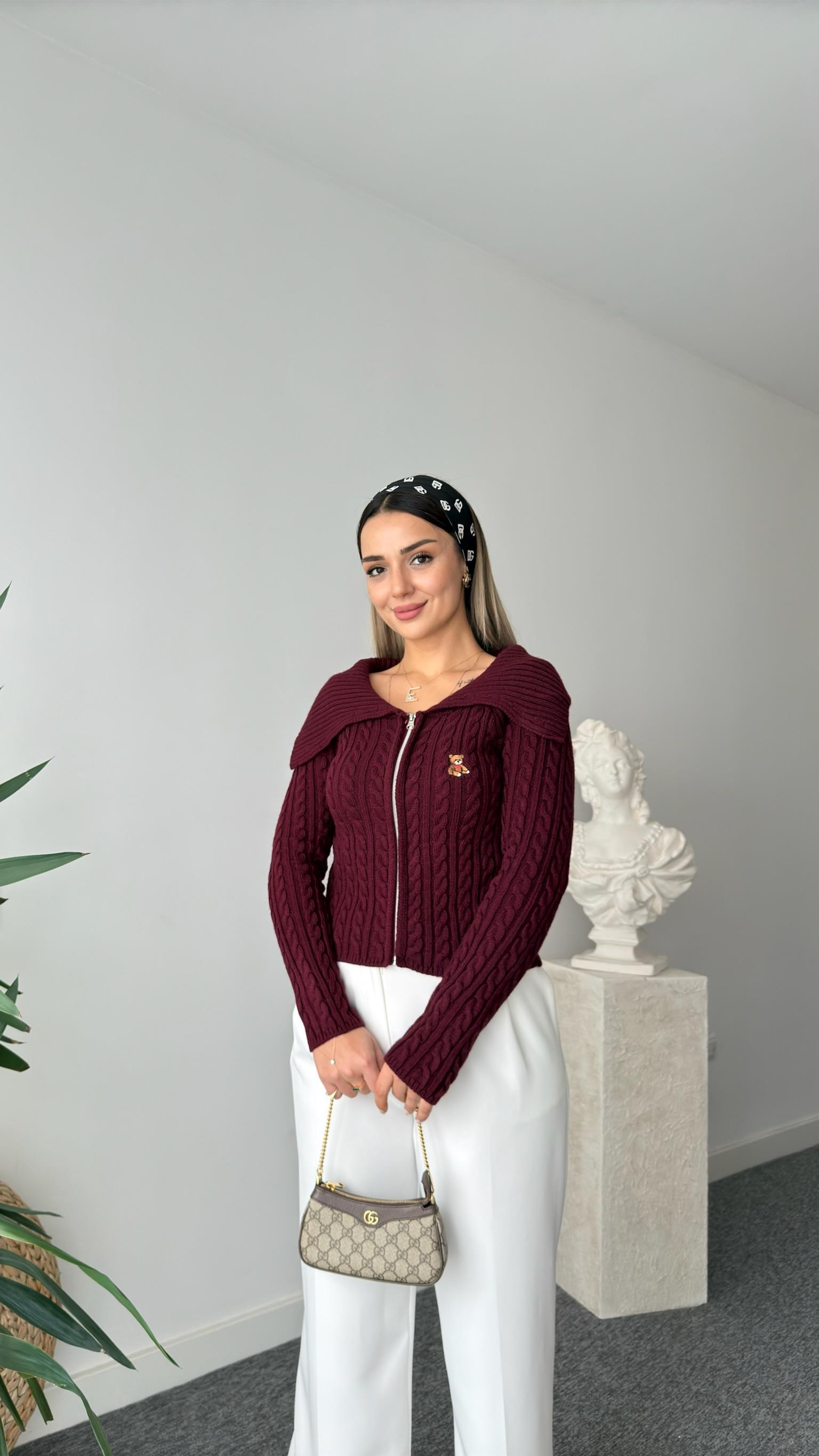 Bordo Prava Fermuarlı Kazak