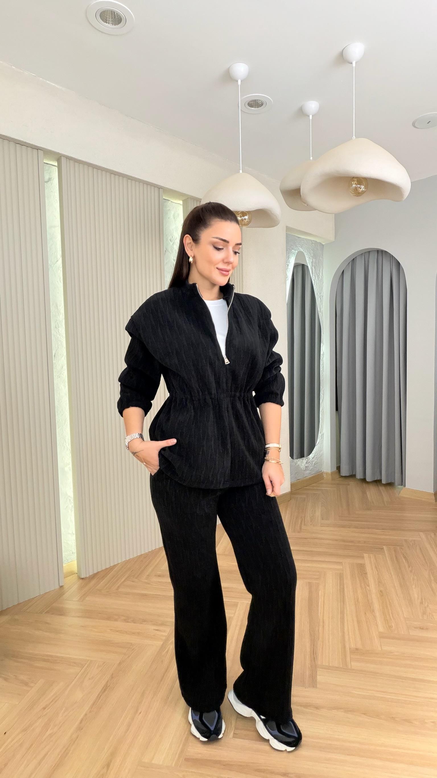 Siyah Nisi İçi Polarlı Sweat Takım