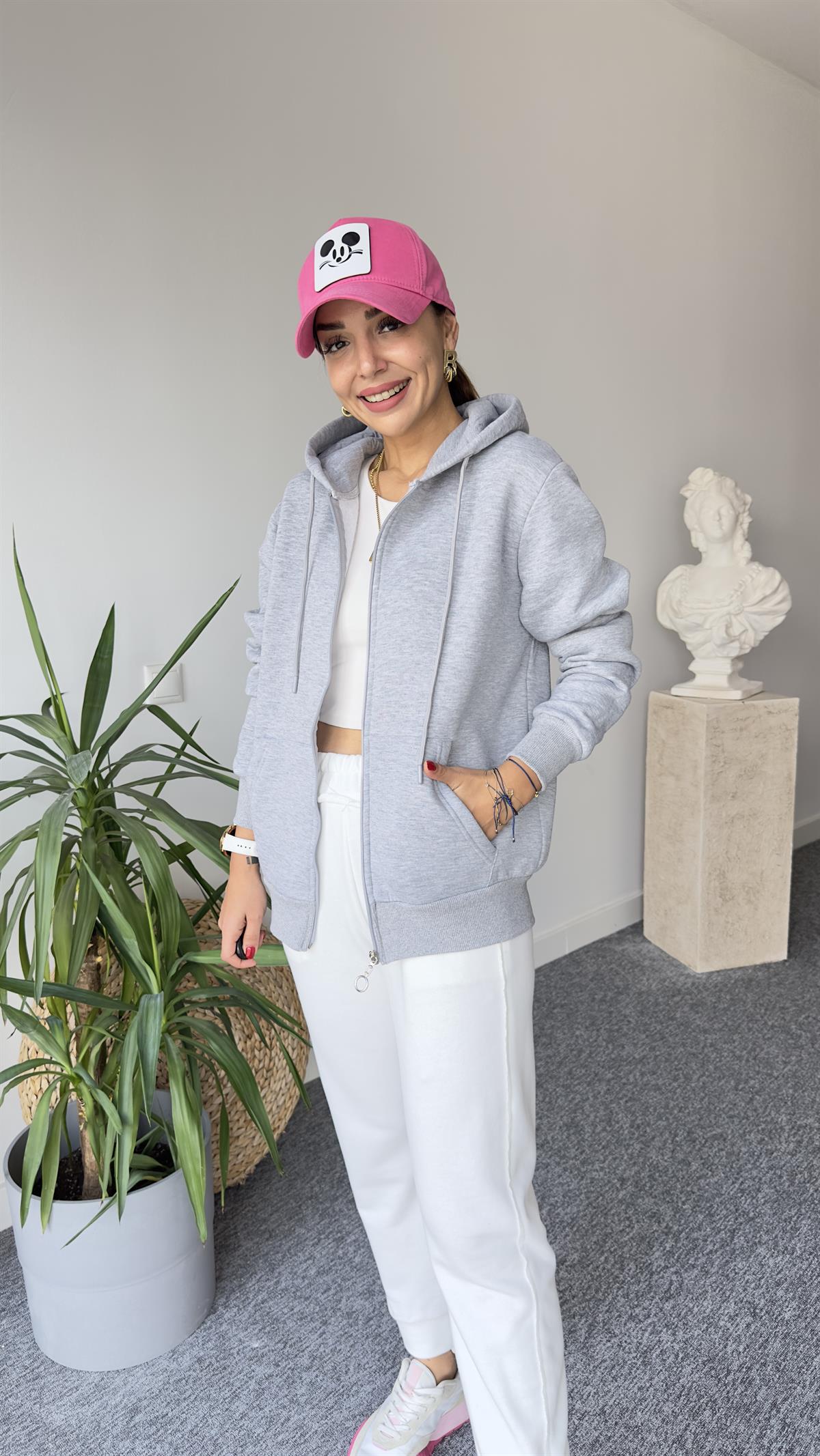 Neyz Şardonlu Yumuşak Doku Gri Sweat