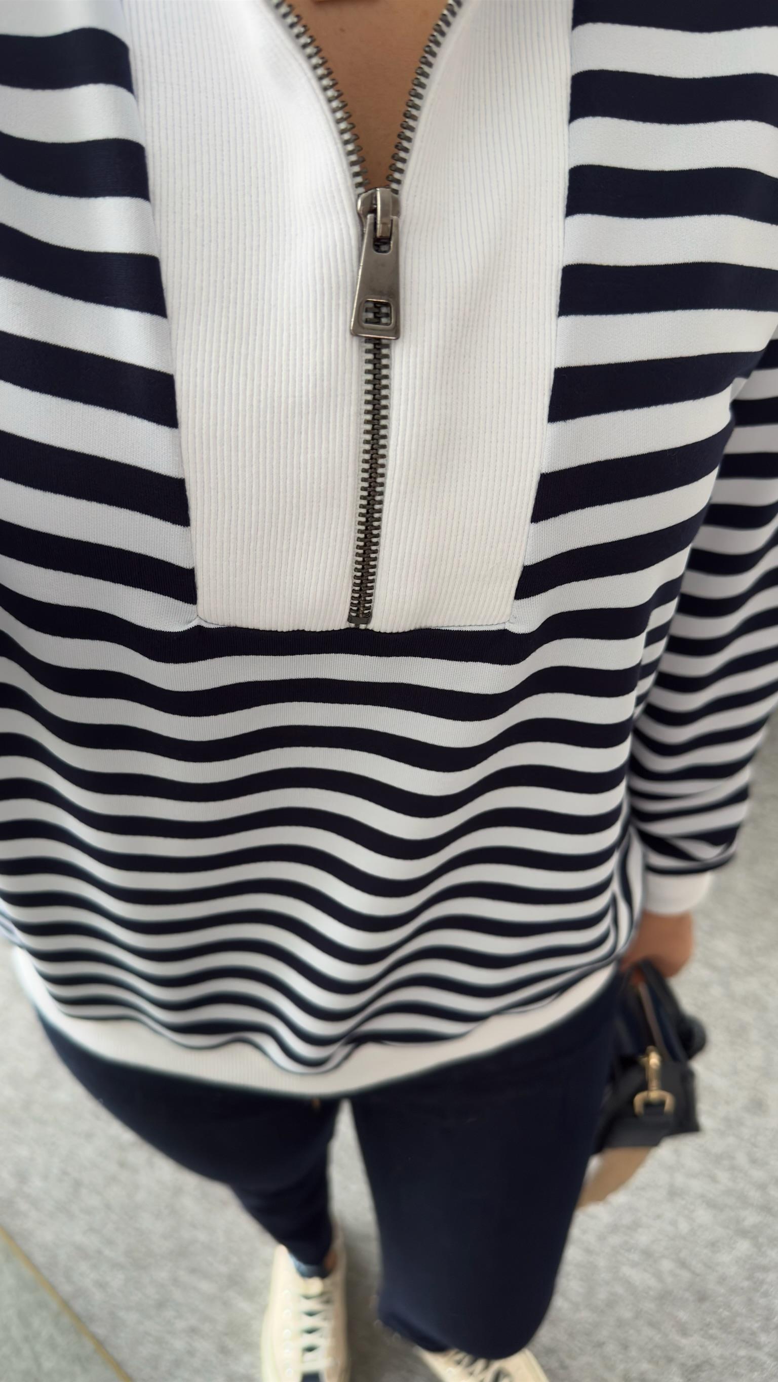 Lopi Yarım Fermuar Çizgili Sweatshirt