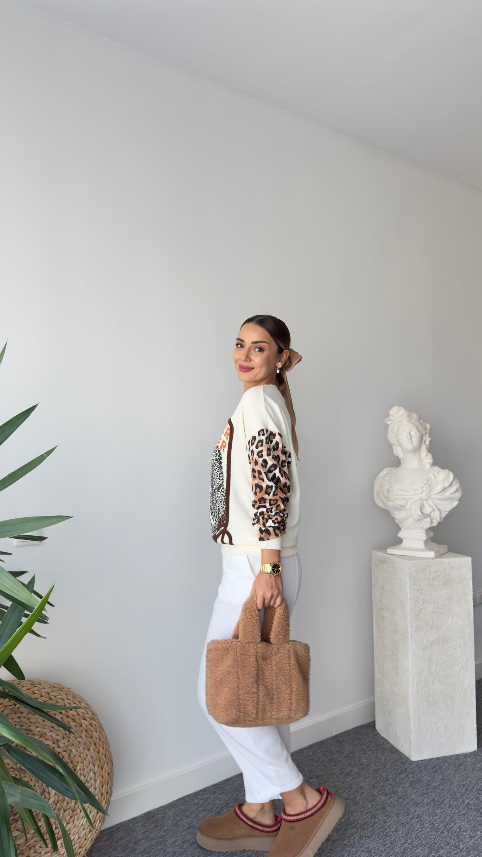 Brat Kollar Leopar Desenli Baskılı Sweat
