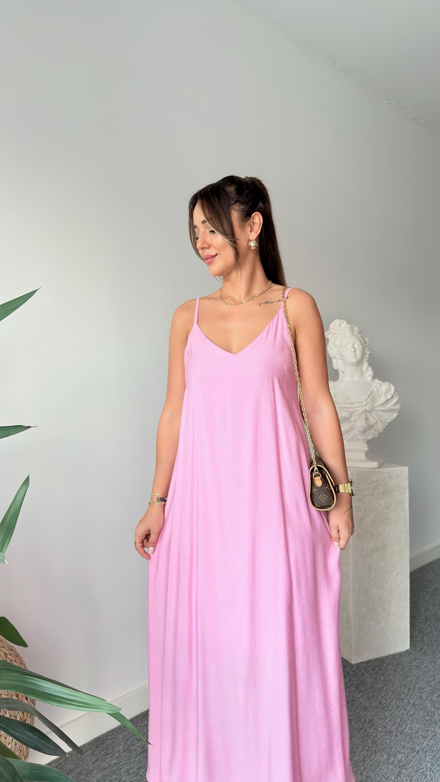 Pembe Merela Askılı Elbise
