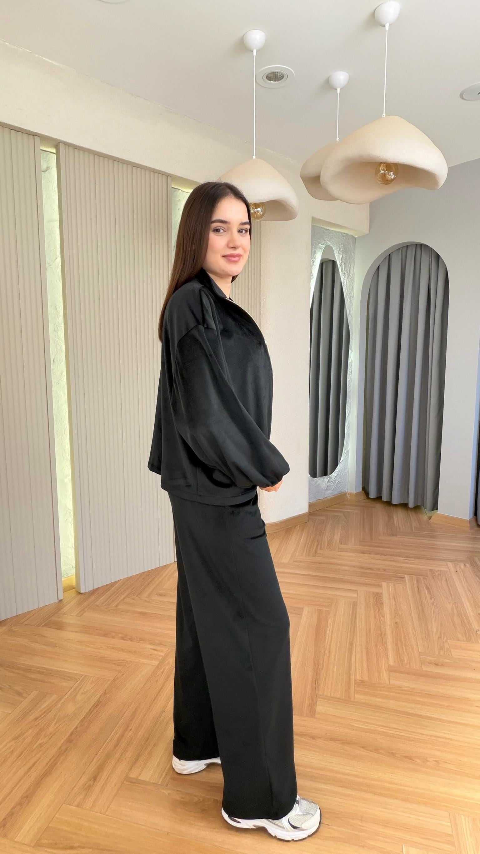 Siyah Tovi Kadife Üçlü Takım