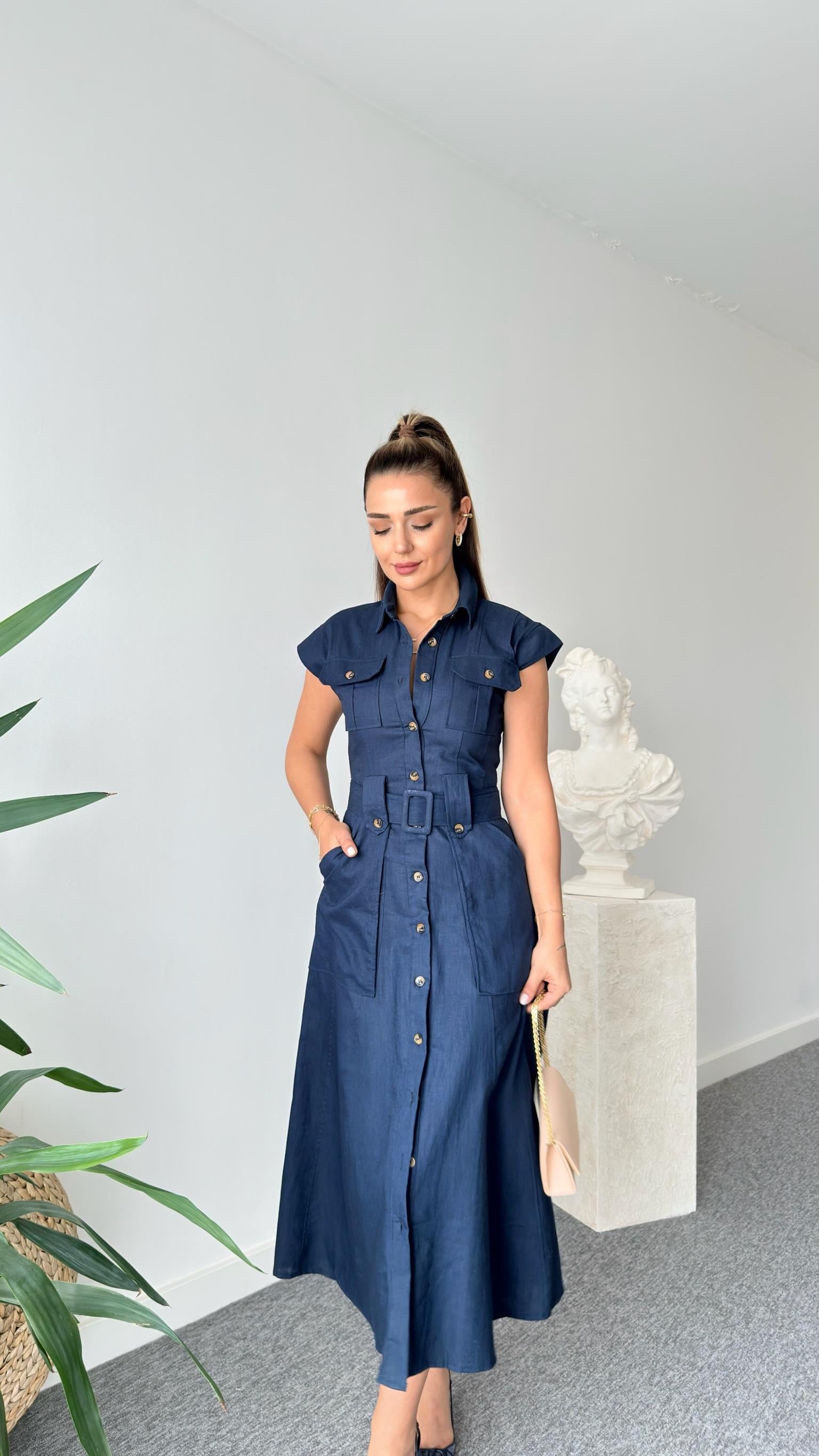 Lacivert Lonel Marka Model Keten Elbise 