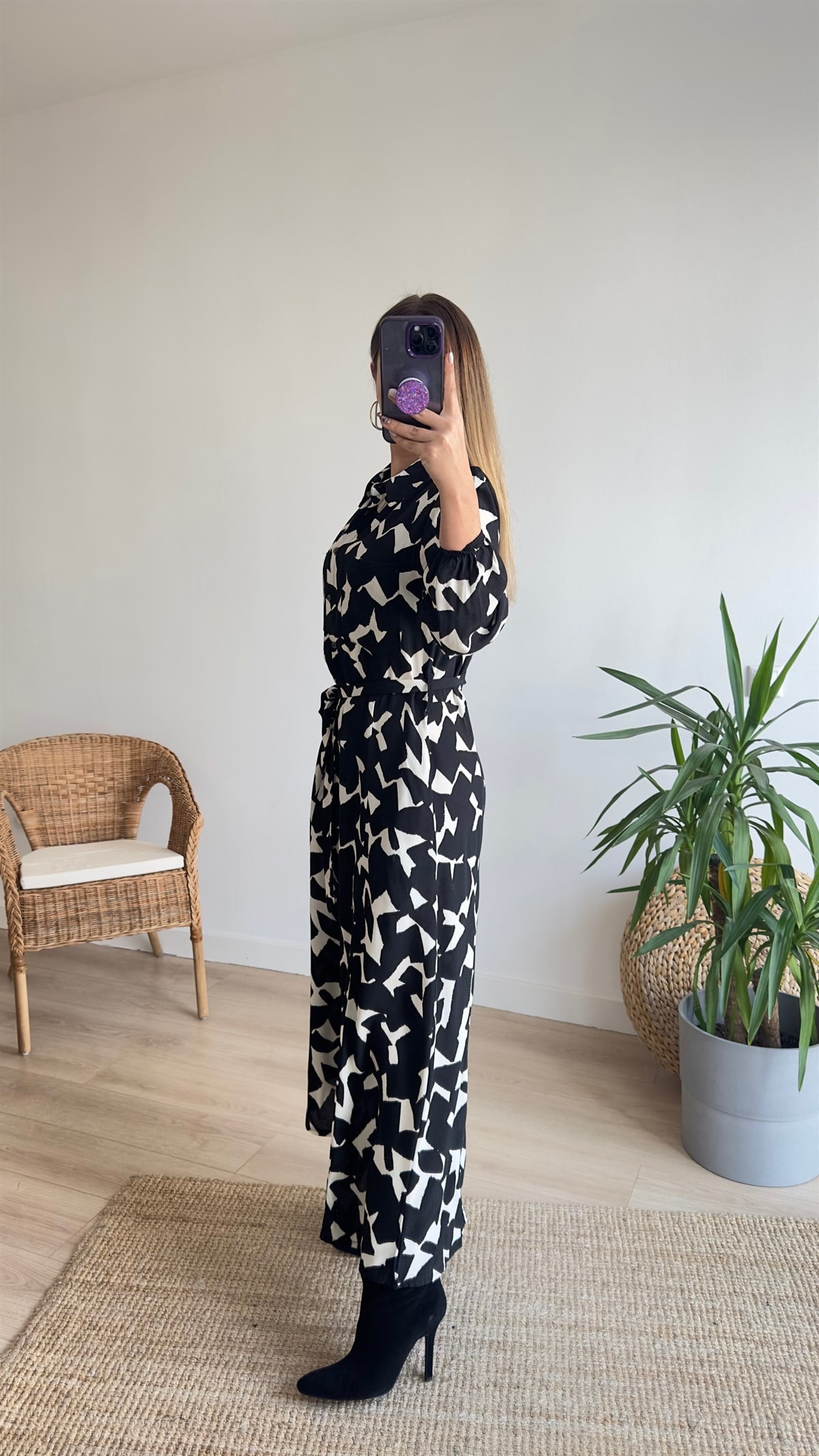 Geometrik Desen Cepli Maxi Elbise 