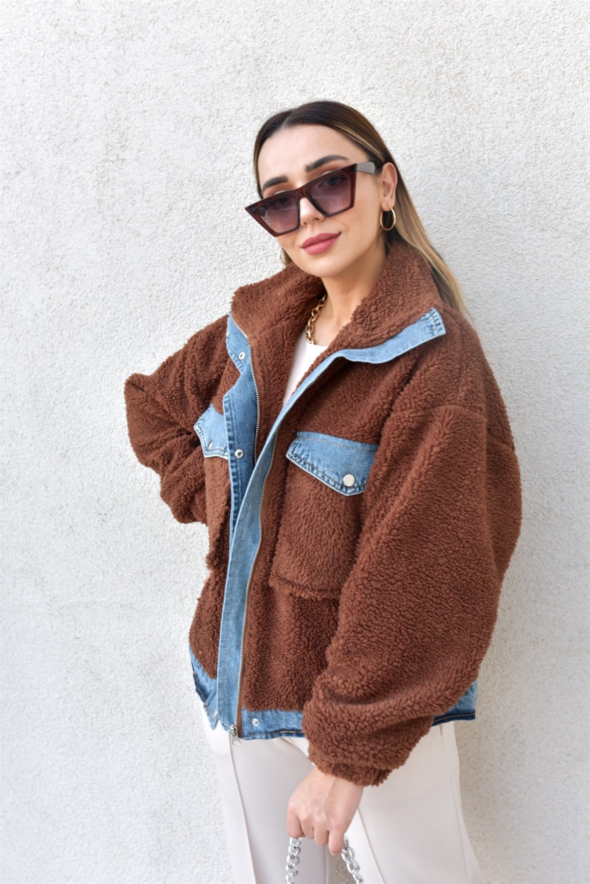 Kot Detaylı Kahve Teddy Mont