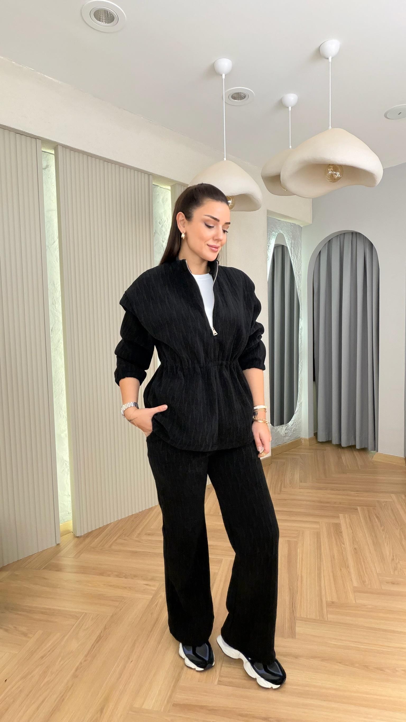 Siyah Nisi İçi Polarlı Sweat Takım