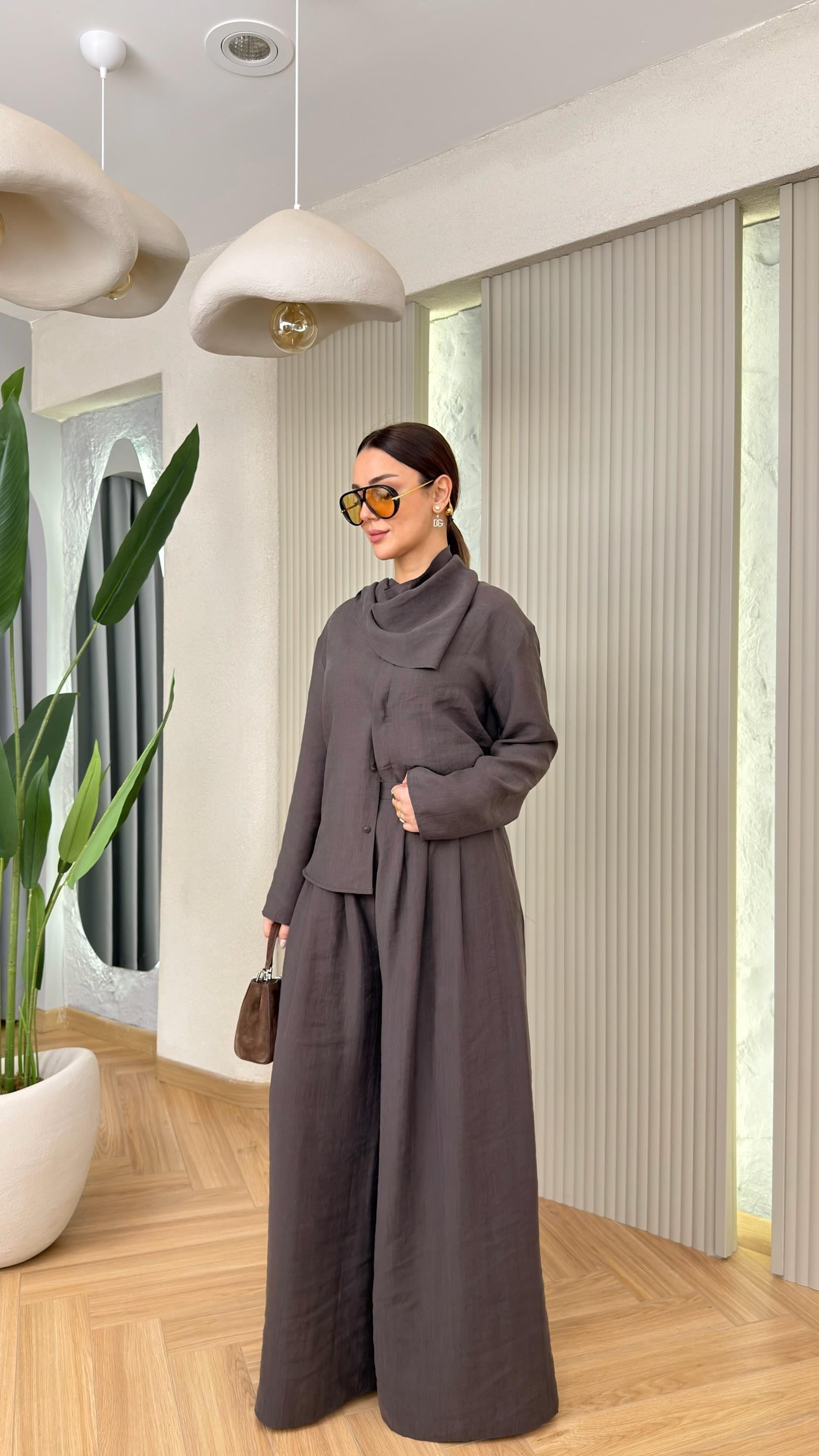 Kahve Avril Yaka Detaylı Muadil Tensel Takım