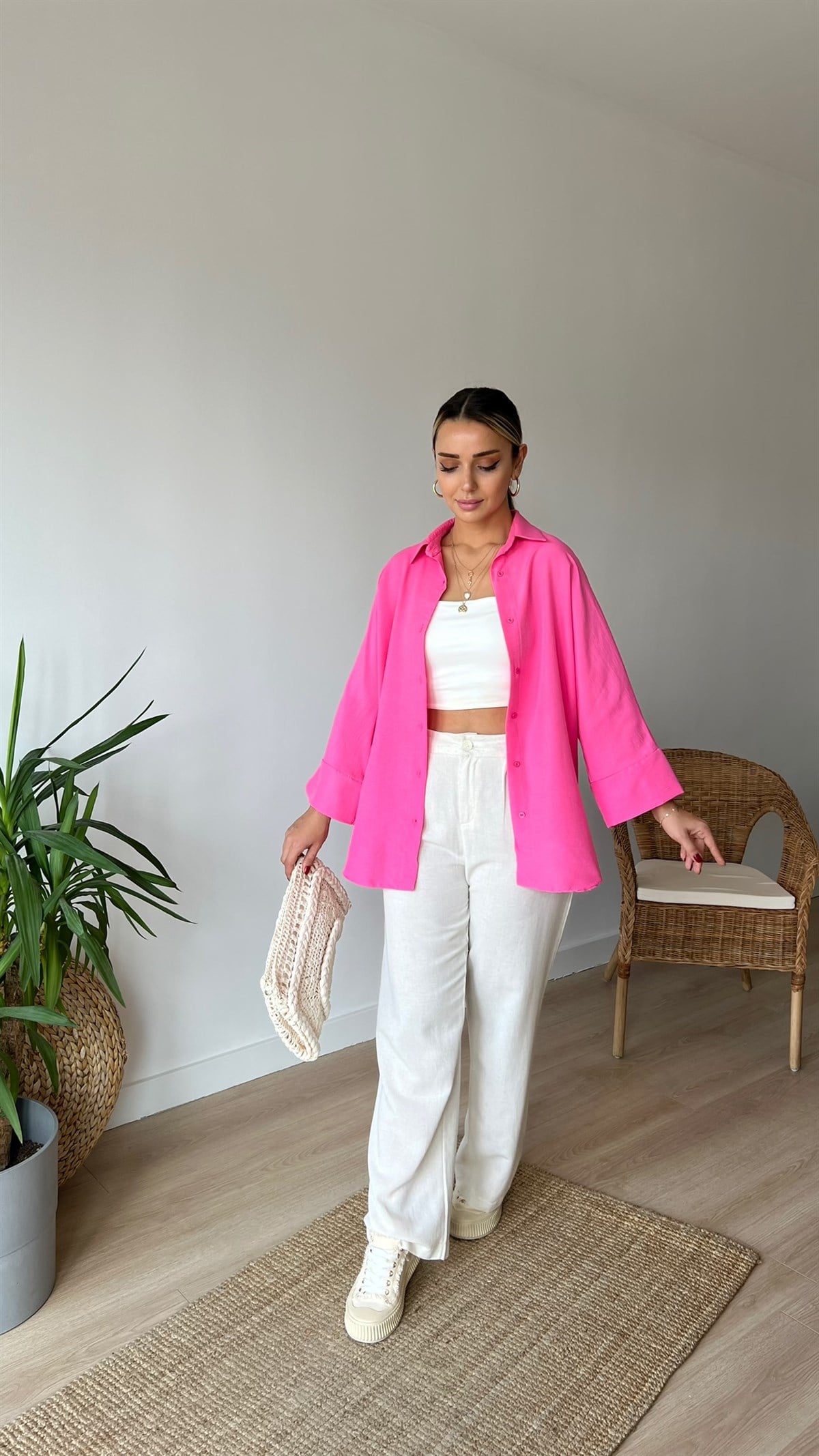 Oversize Pembe Gömlek