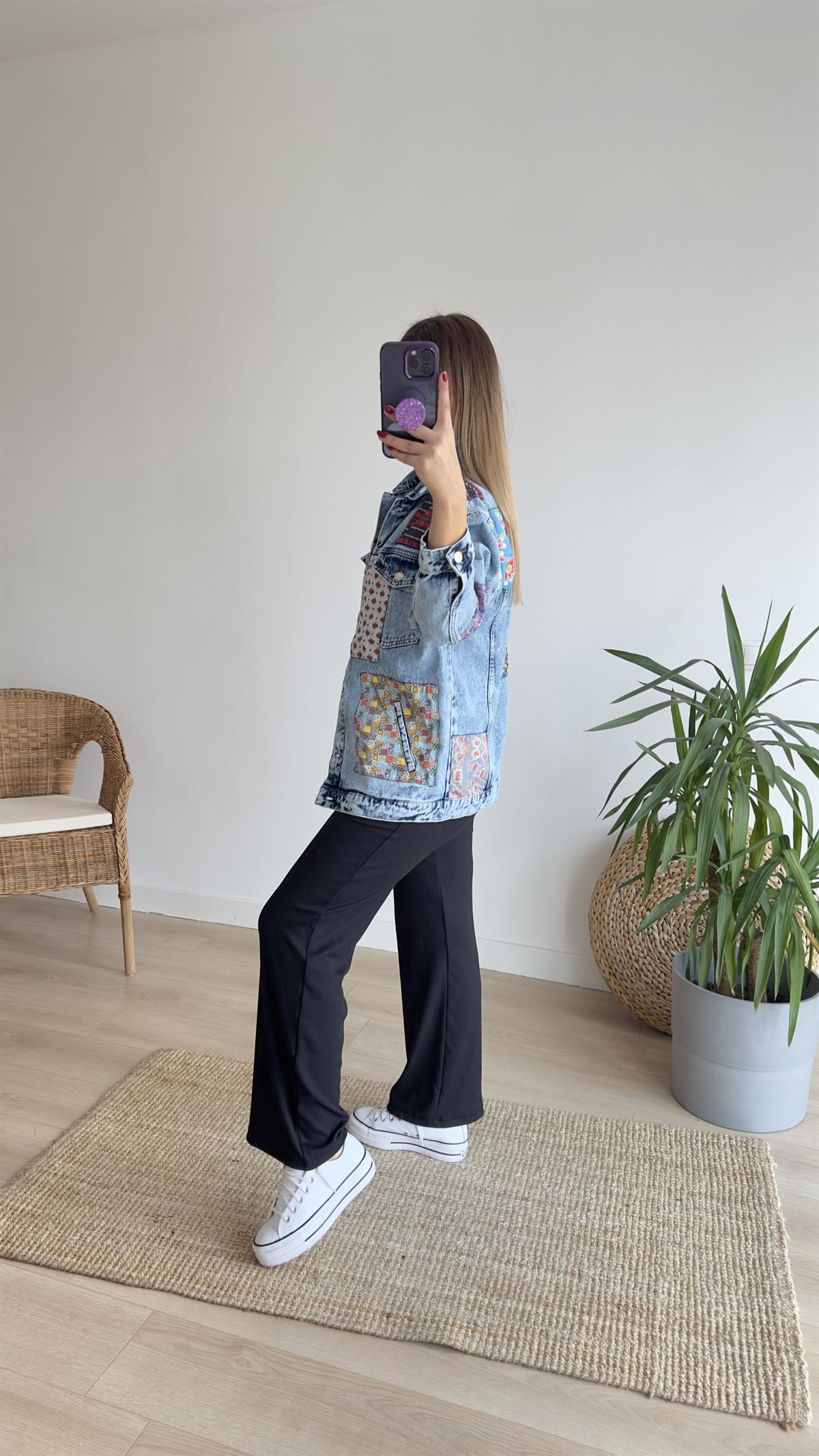 Patchwork Tasarım Kot Ceket