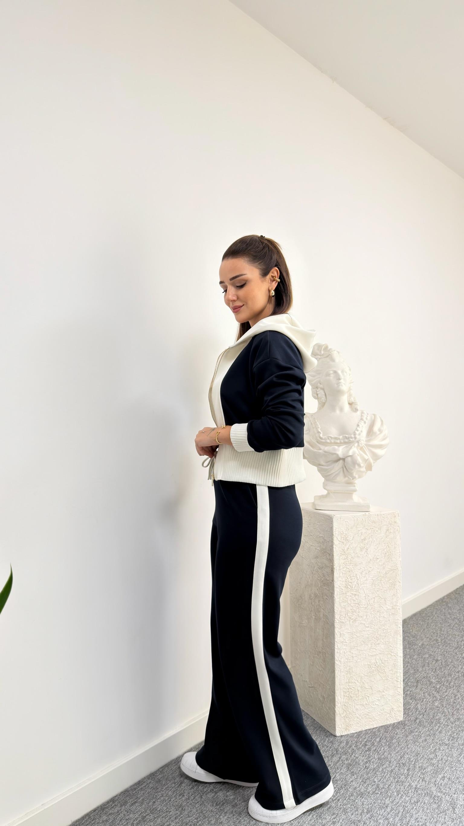 Lacivert Stiva Kapüşonlu Sweat Takım