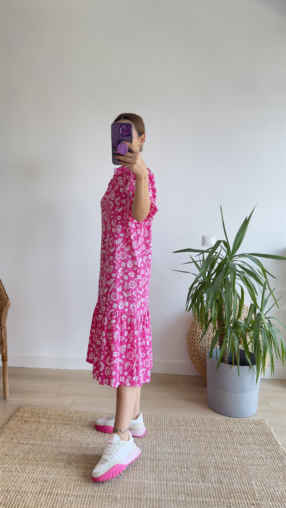 Levon Desenli Pembe Poplin Elbise 