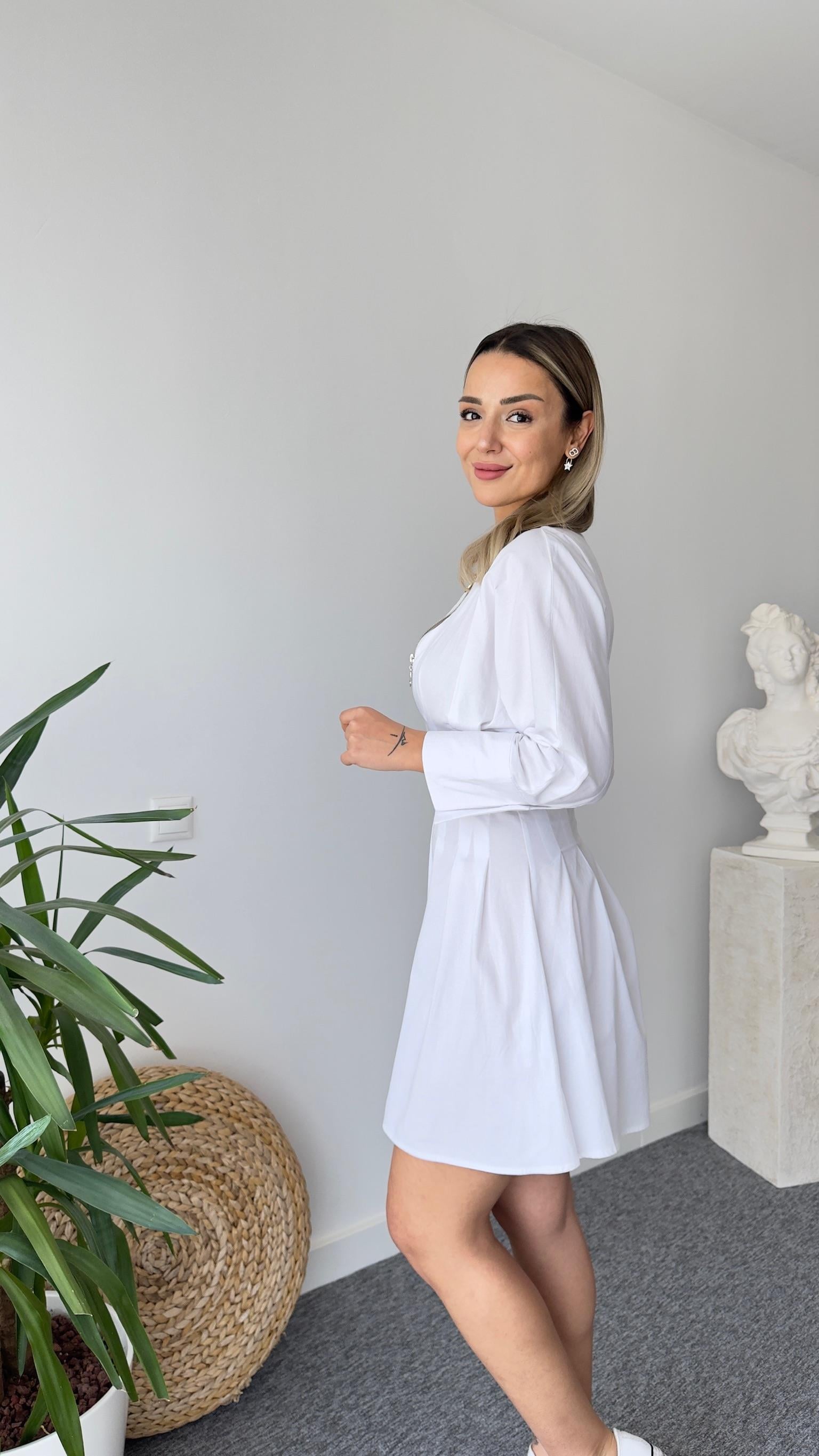 Marka Model Boydan Fermuarlı Beyaz Elbise