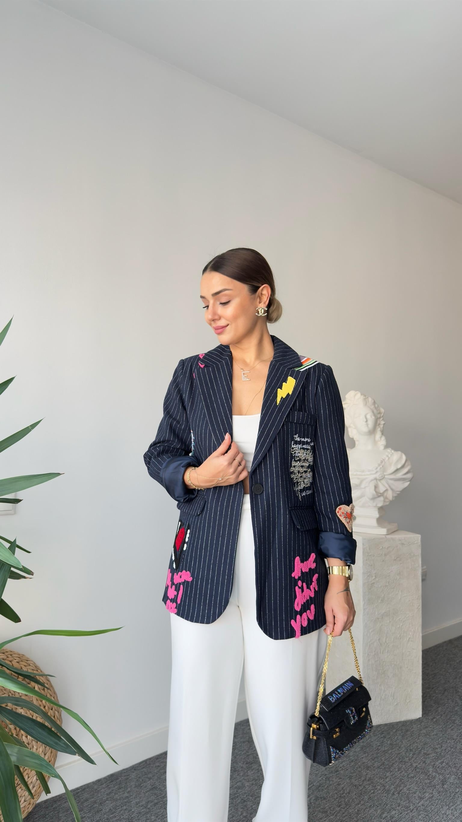 Laci Jovena Nakış Detaylı Tasarım Kaşe Blazer
