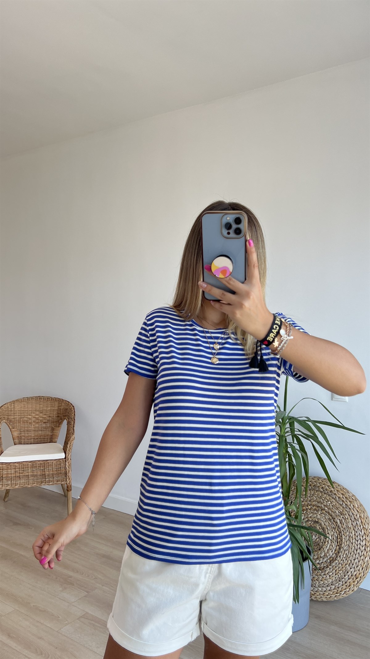 Çizgili Lacivert Basic Tshirt