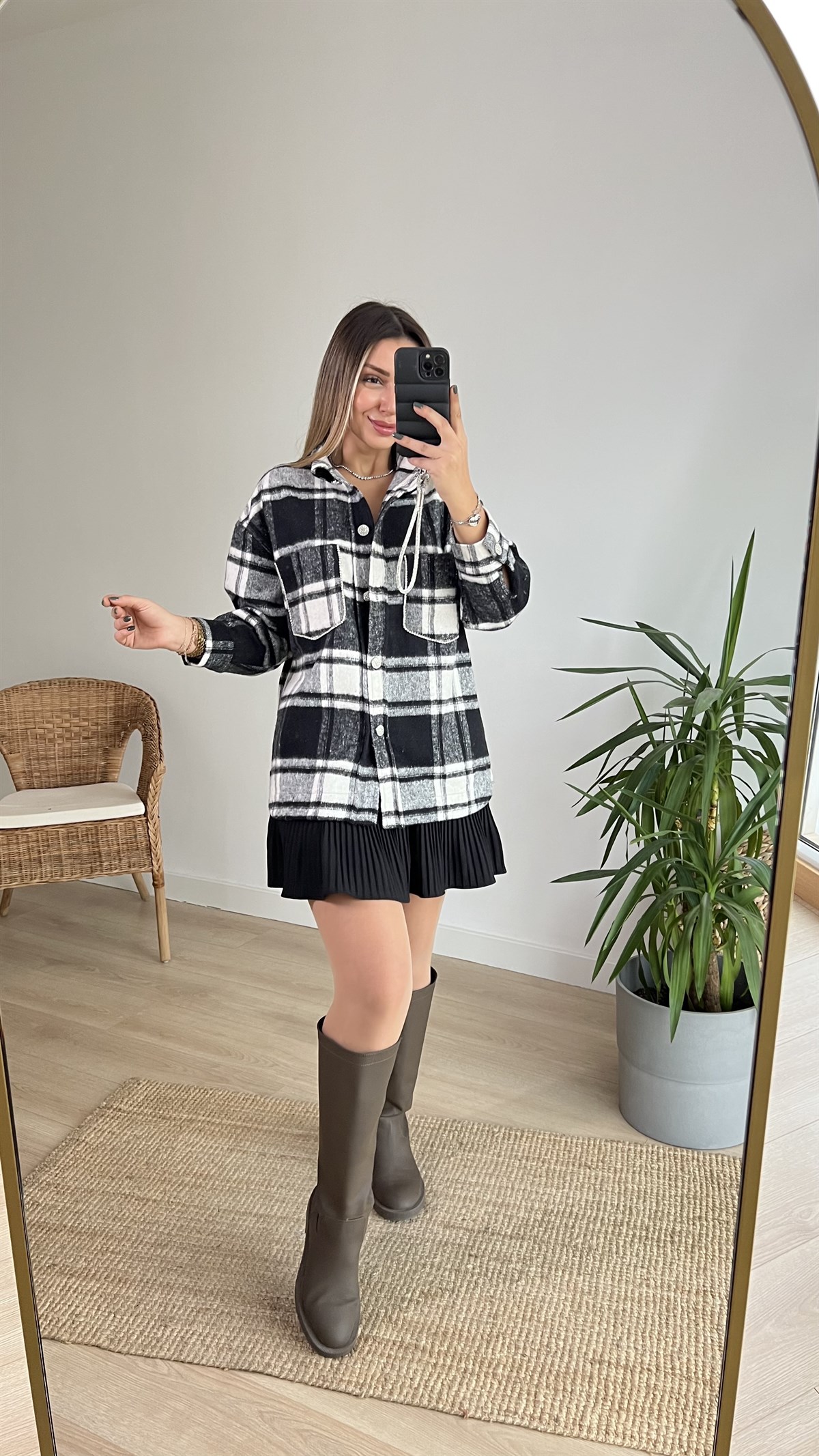 Zara Model Taş Detaylı Ekose Ceket