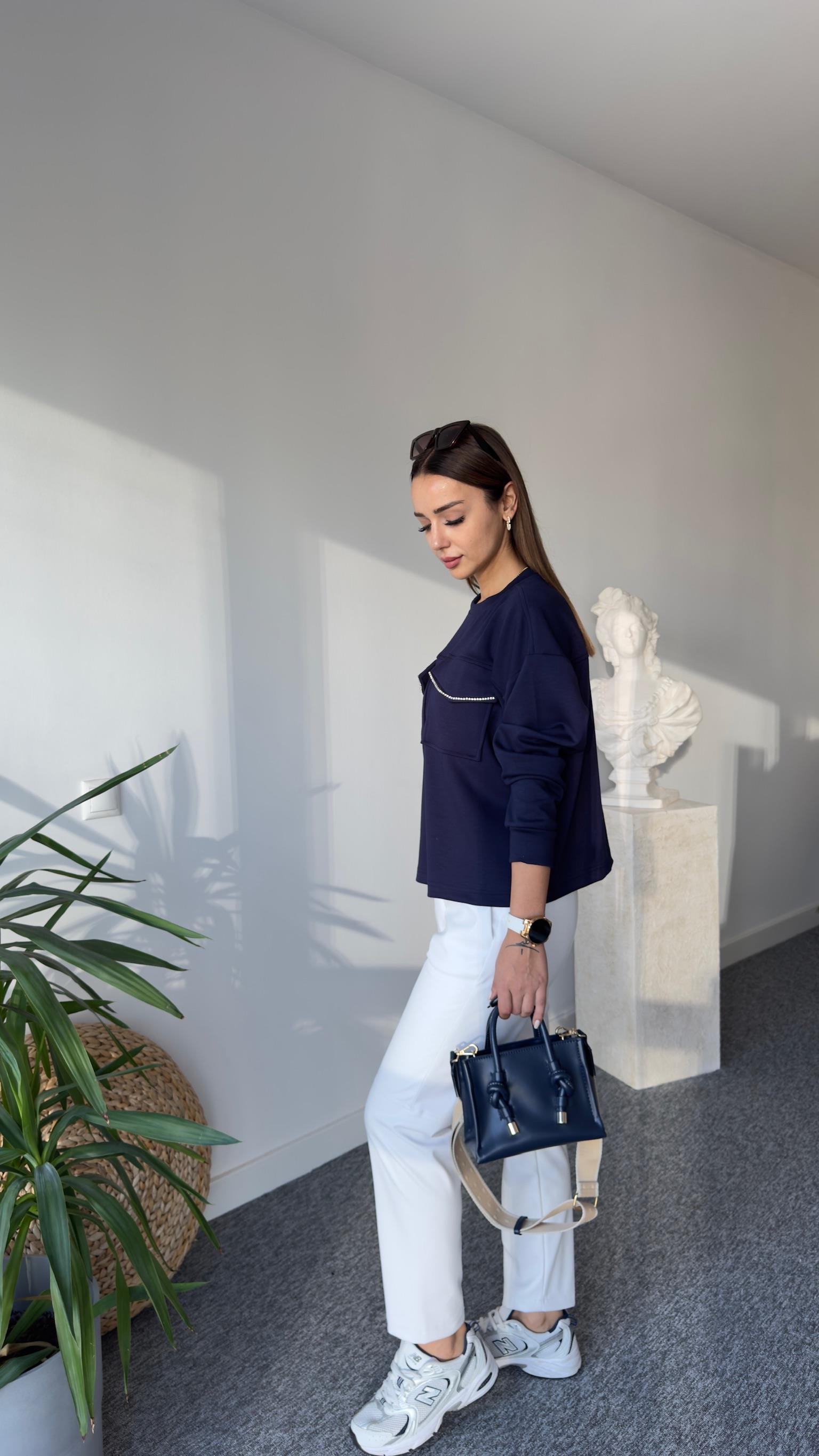 Orj Model Cepleri Taş Şeritli Modal Laci Sweat