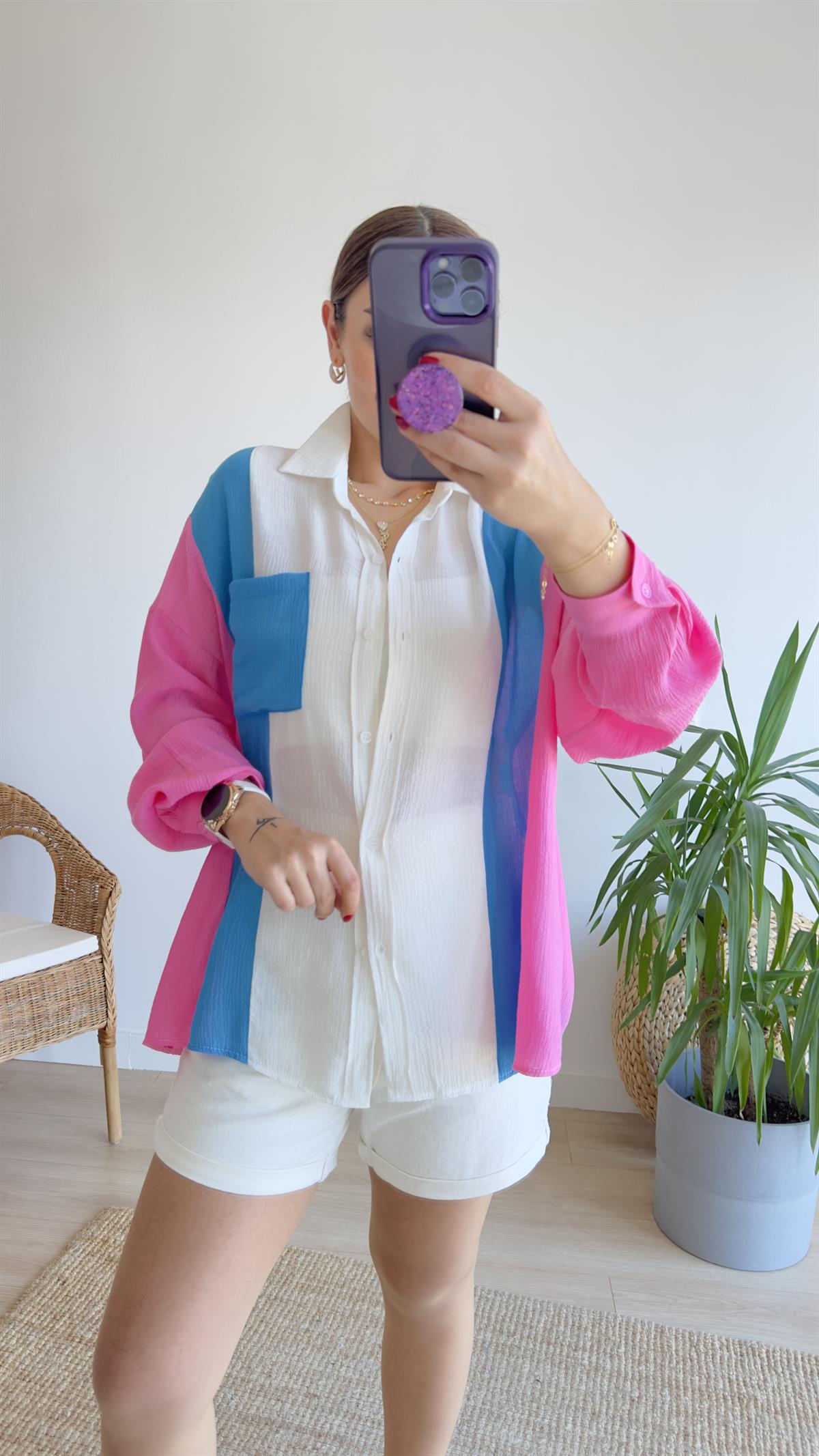 Gio Mavi Pembe Renk Geçişli Gömlek