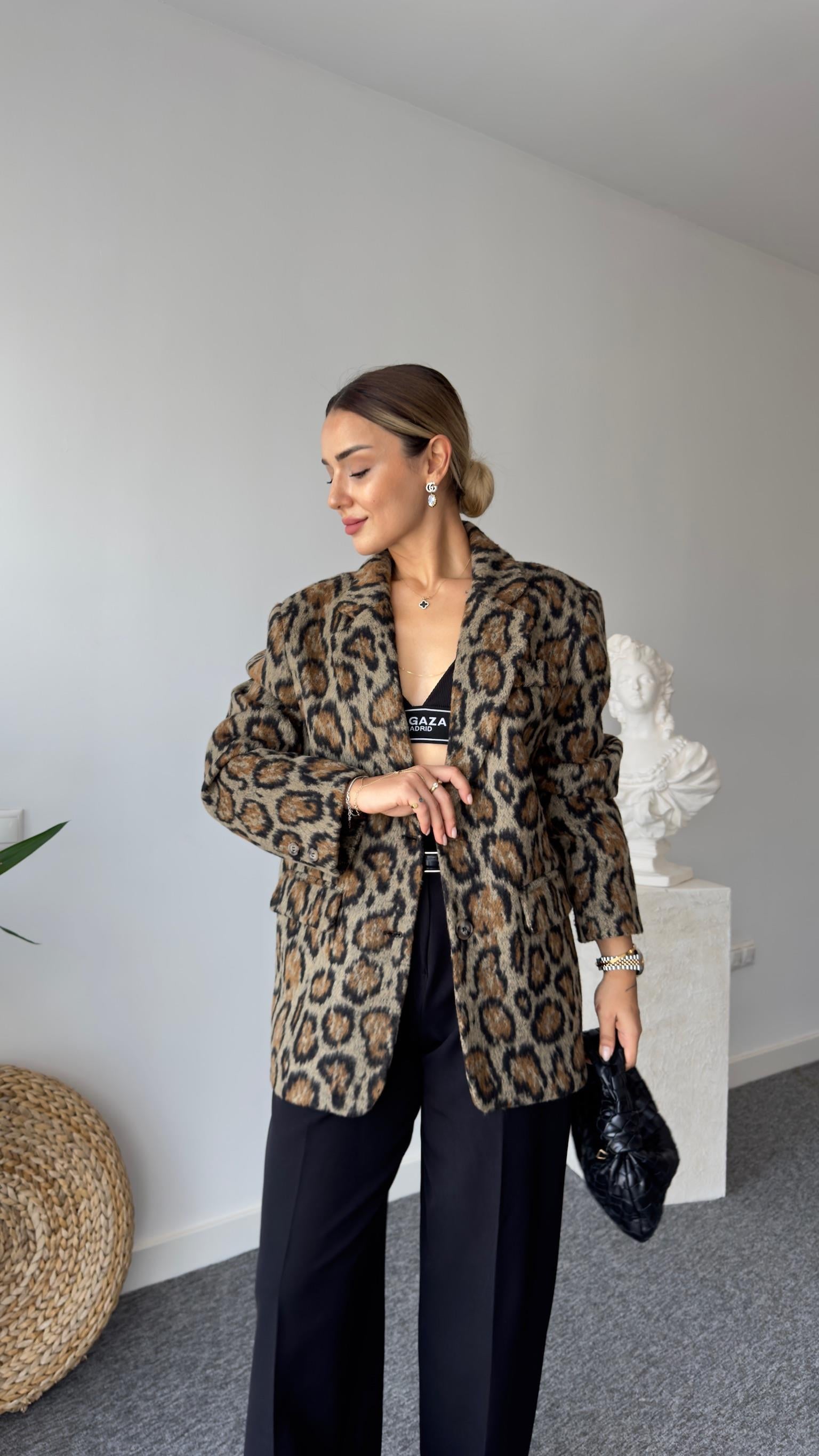 Premium Kaşe Leopar Ceket