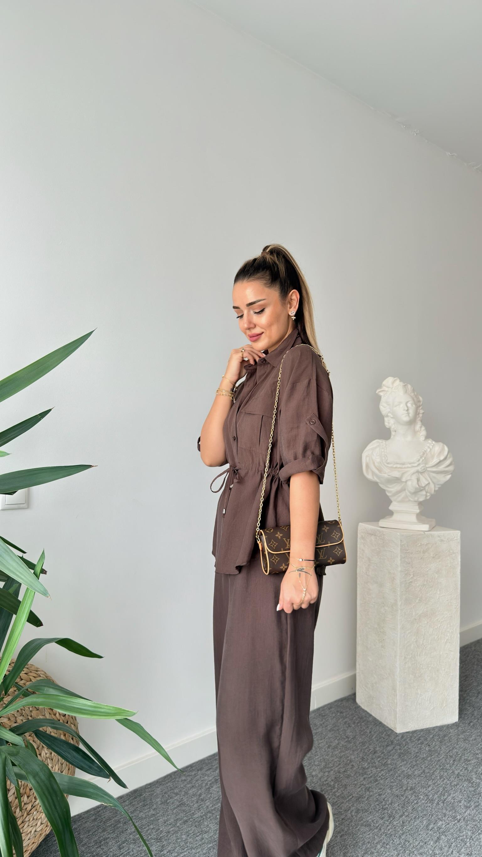 Kahve Breva Bel Büzgülü Tensel Takım