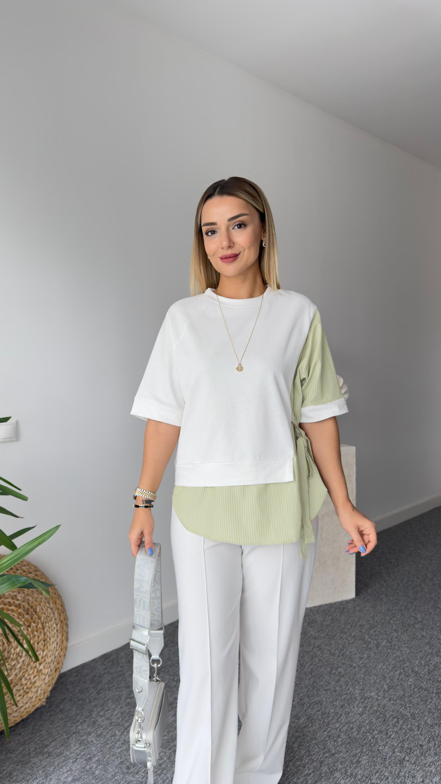 Sei Yeşil Yan Bağlamalı Tshirt