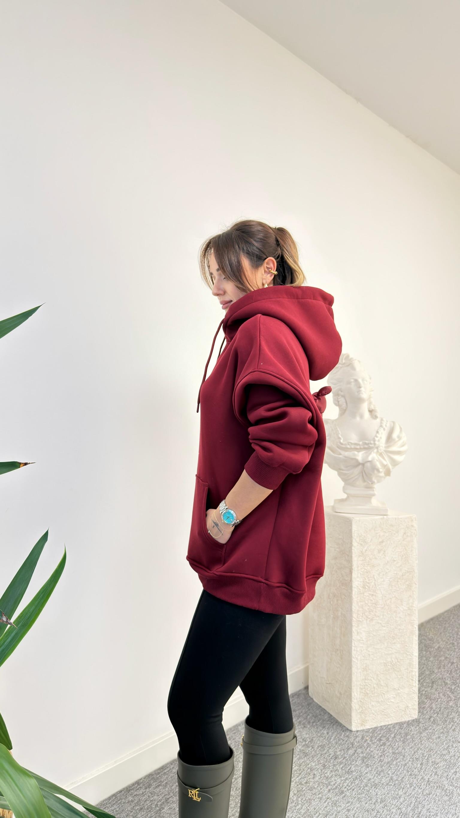 Bordo Sırtı Mickey Aksesuarlı Kapüşonlu Sweatshirt