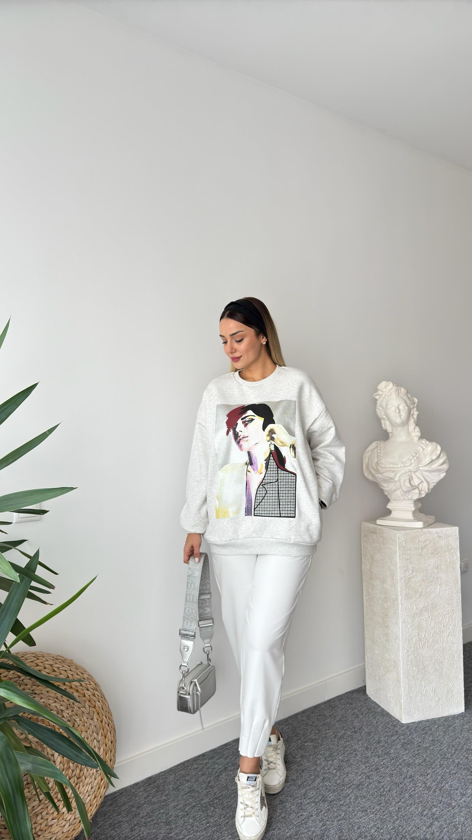 Gilma Kız Baskılı Varaklı Gri Sweatshirt