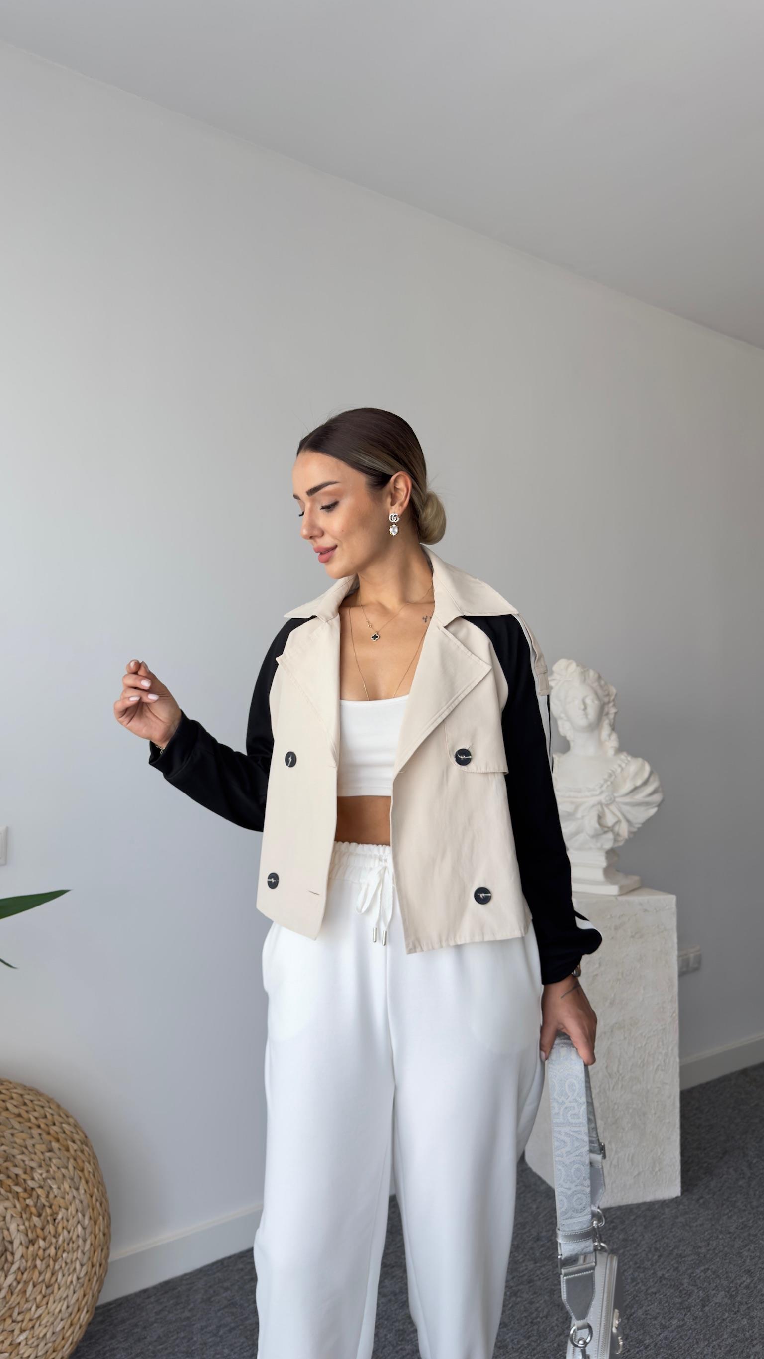 Saul Kollar Şeritli Bej Trençkot