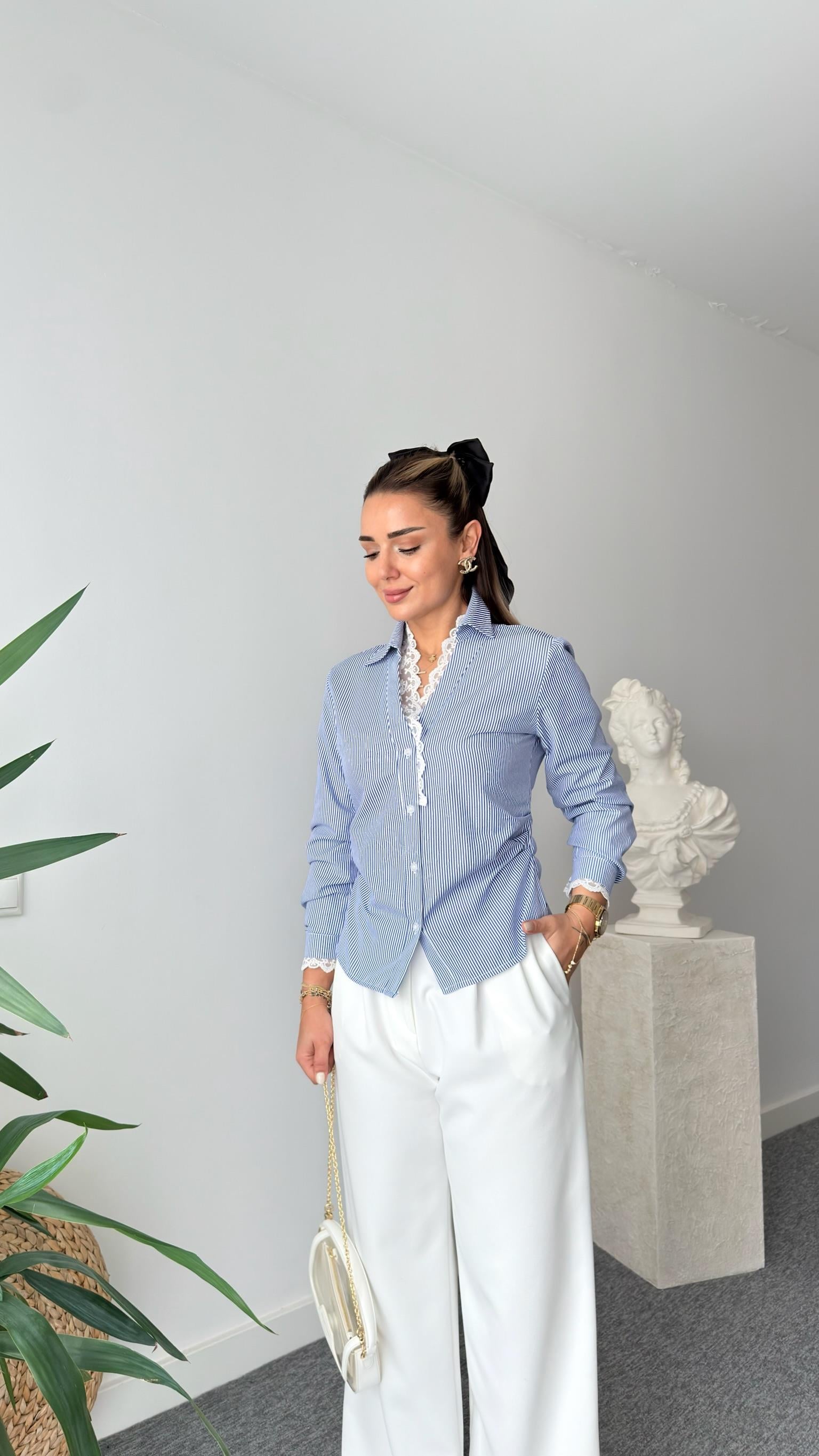 Güpürlü Slim Fit Çizgili Gömlek