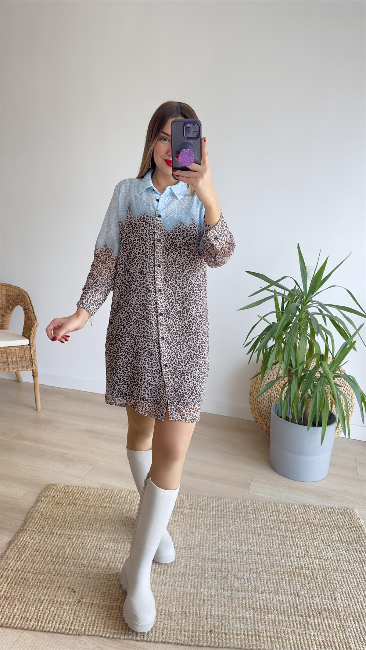 Marka Model Leopar Şifon Elbise 
