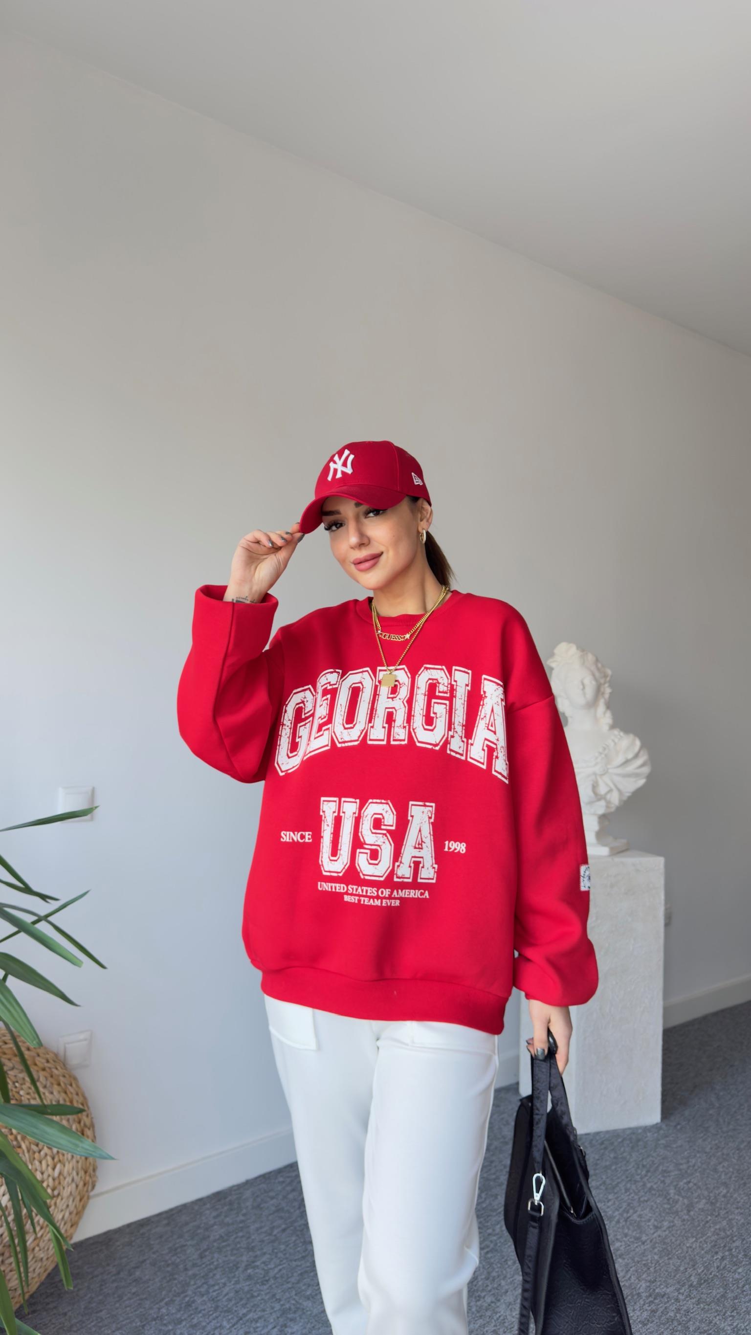 Georgıa Baskı Kırmızı Sweat