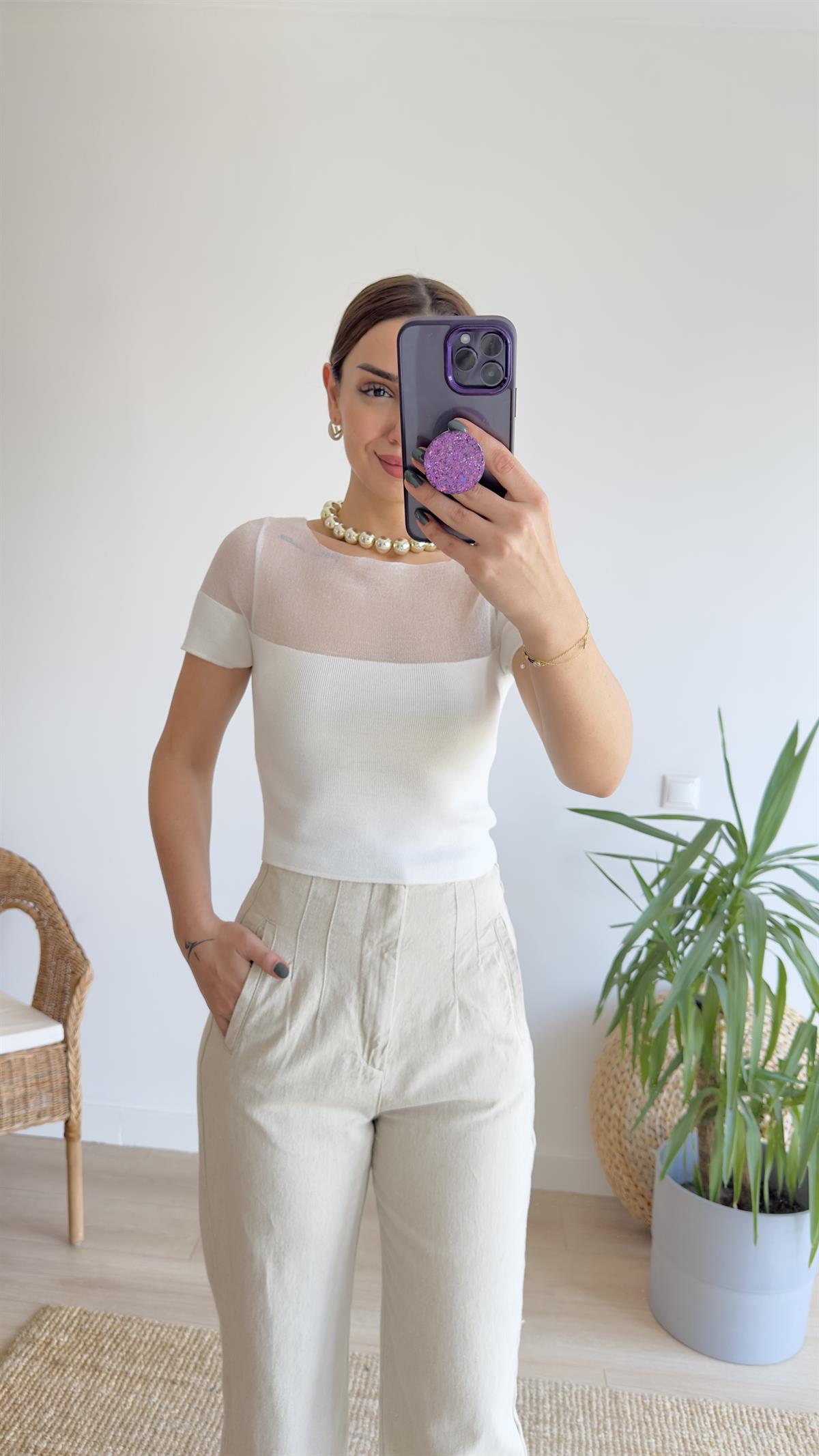 Zra Model Simli Ekru Bluz